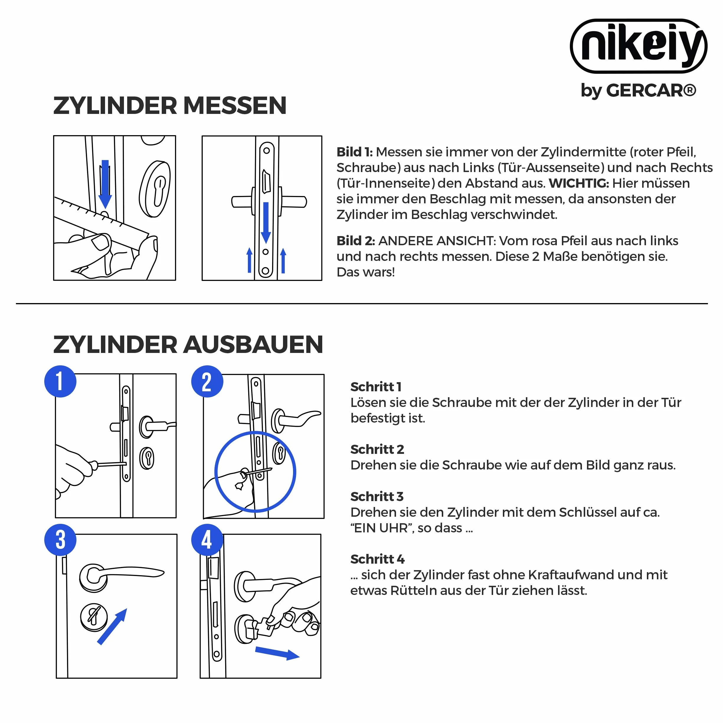 GERCAR Pro cylinder profilowy 30/40 masywny cylinder zamykający podwójny cylinder zamek bębenkowy zamek drzwi - z mosiądzu niklowanego - w zestawie 5 kluczy - klucz dwustronny - długość: 70 mm, A: 30