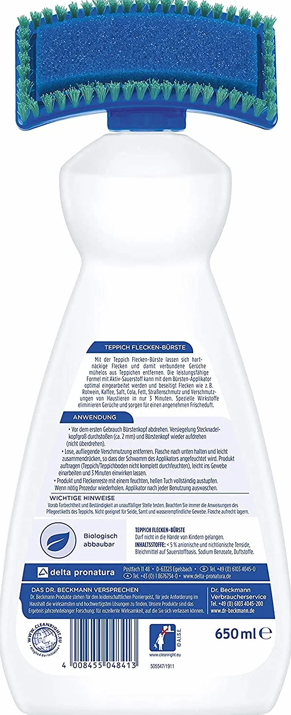 Dr. Beckmann Teppich Flecken-Burste Środek i Szczotka do Czyszczenia Dywanów, 650 ml