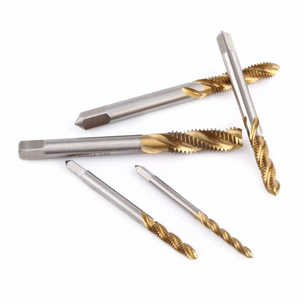 5 pcs Gewindebohrer Set Titan Beschichtet HSS Schraube Sechskantschaft Senker Werkzeuge Spiralnut Gewinde Schneiden Gewindebohrer M3 M4 M5 M6 M8 für Holz Kunststoff Dünnes Aluminium