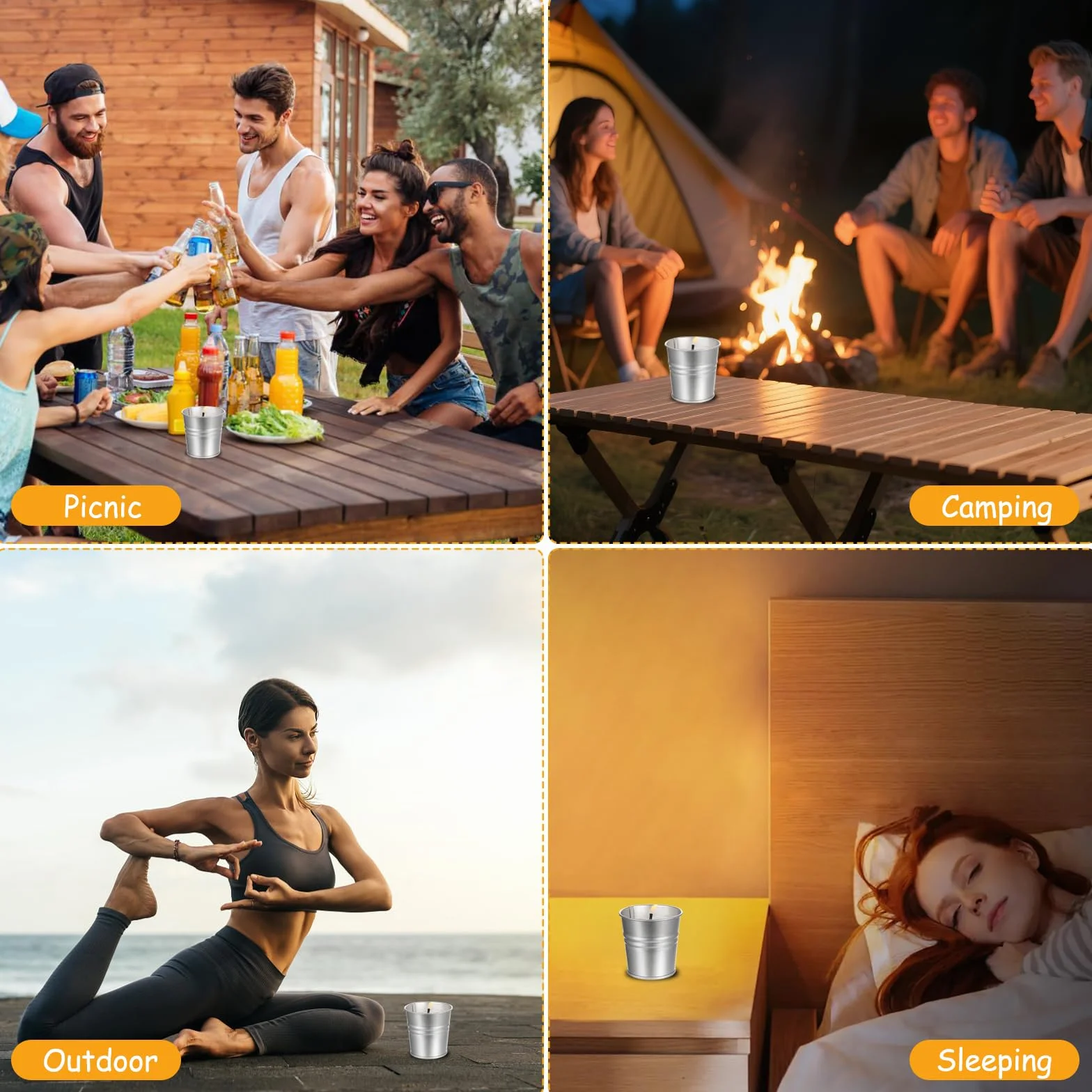 Świece zapachowe Citronella w blaszanych wiadrach, wosk sojowy, zestaw 8 szt
