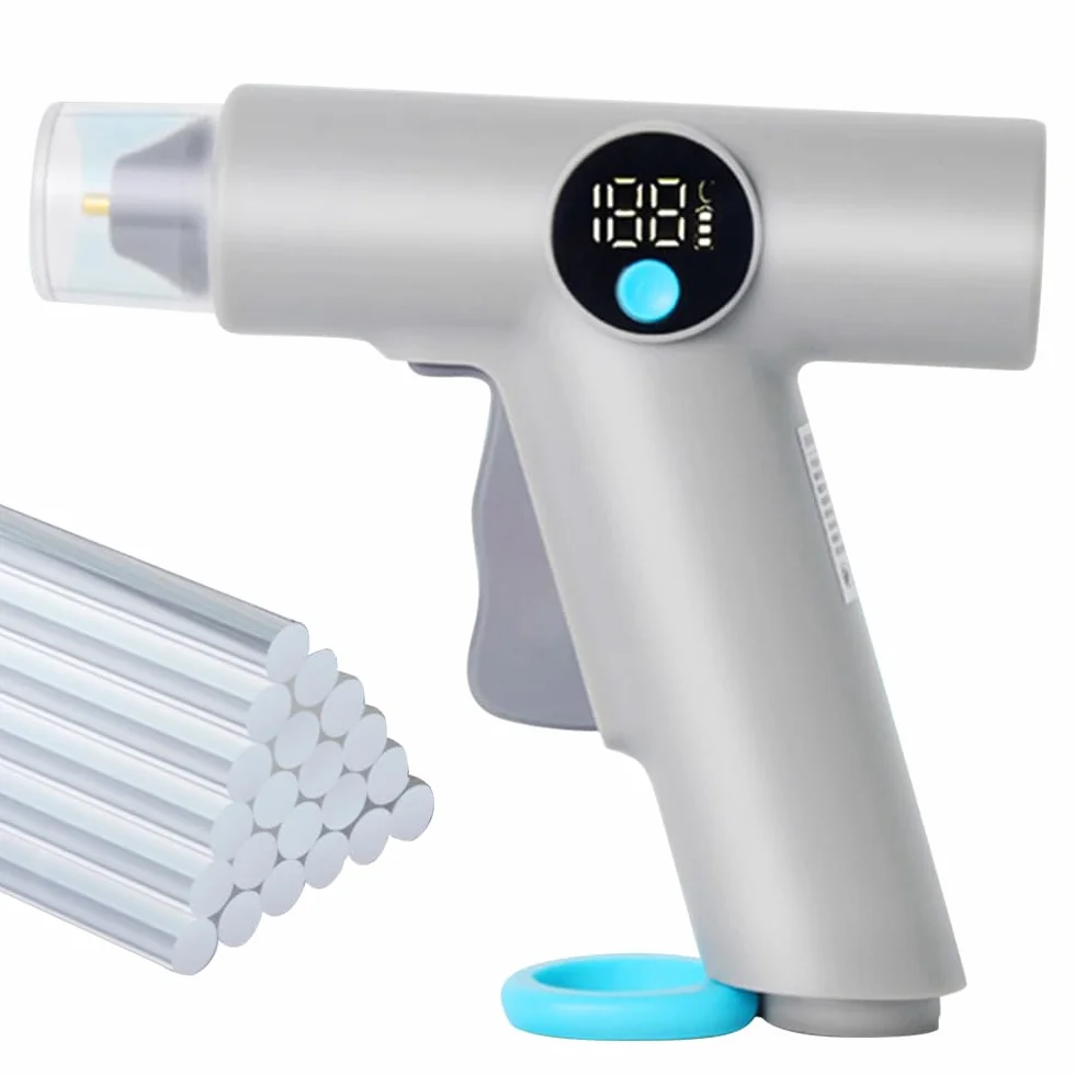 Pistolet do klejenia na baterie z cyfrowym wyświetlaczem temperatury LED 30s szybkie nagrzewanie bezprzewodowy 22 7 mm pałeczki