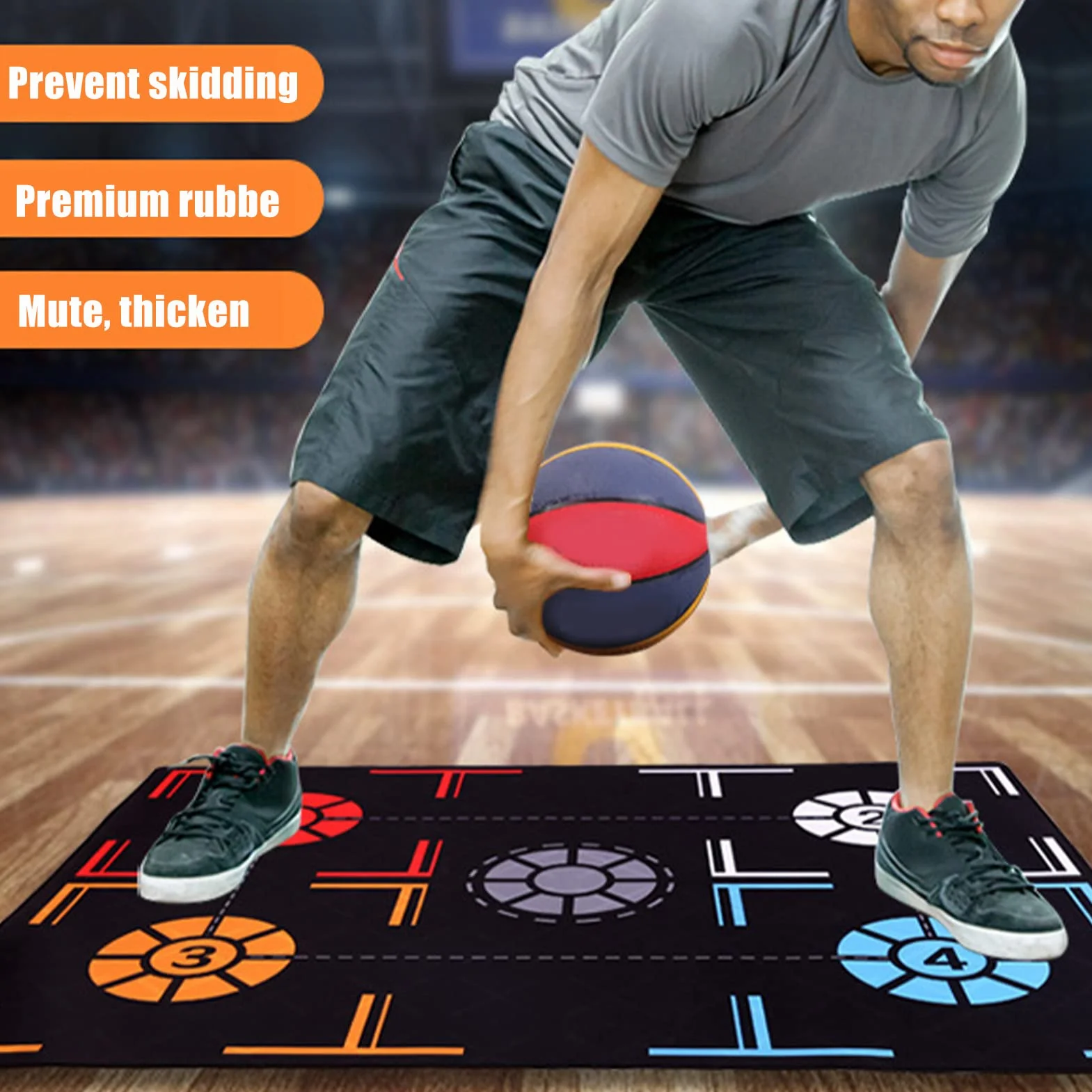 Koszykówka Footstep Mat, 2mm Składany Basketball Training Mat Dribble Cichy Sport Pomocniczy Props Gumowy System Szkolenia Koszykówki dla Dzieci Młodzieży, Czarny