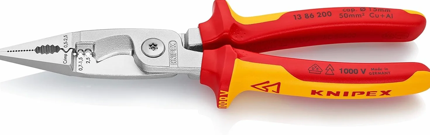 KNIPEX Szczypce do prac elektroinstalacyjnych chromowany z wielokomponentowymi osłonkami, izolowane wg VDE 200 mm, 13 86 200
