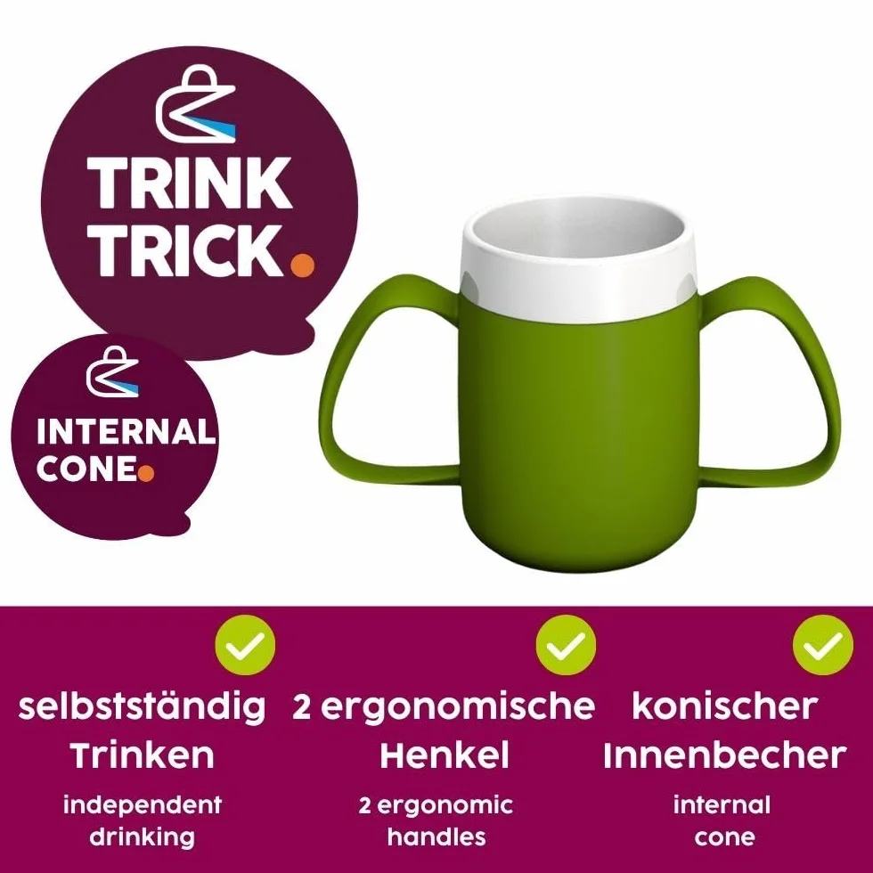 Ornamin Kubek z dwoma uchwytami ze stożkiem wewnętrznym, 140 ml, żółty, z wylewką i małym otworem (model 815 + 806) | pomoc do picia