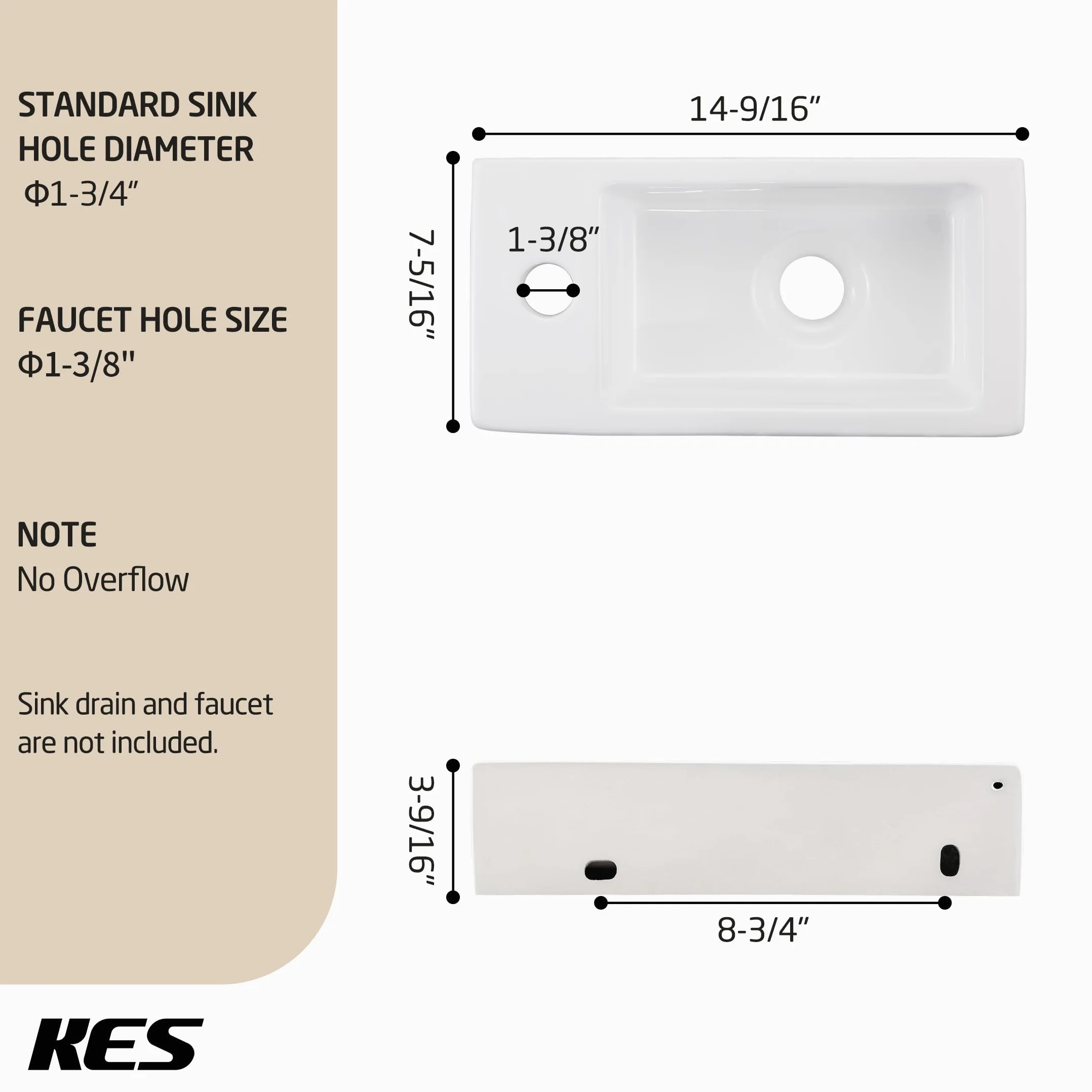 KES umywalka łazienkowa 37 x 18 x 9 cm ceramiczna mini zlew montowany na ścianie BWS102