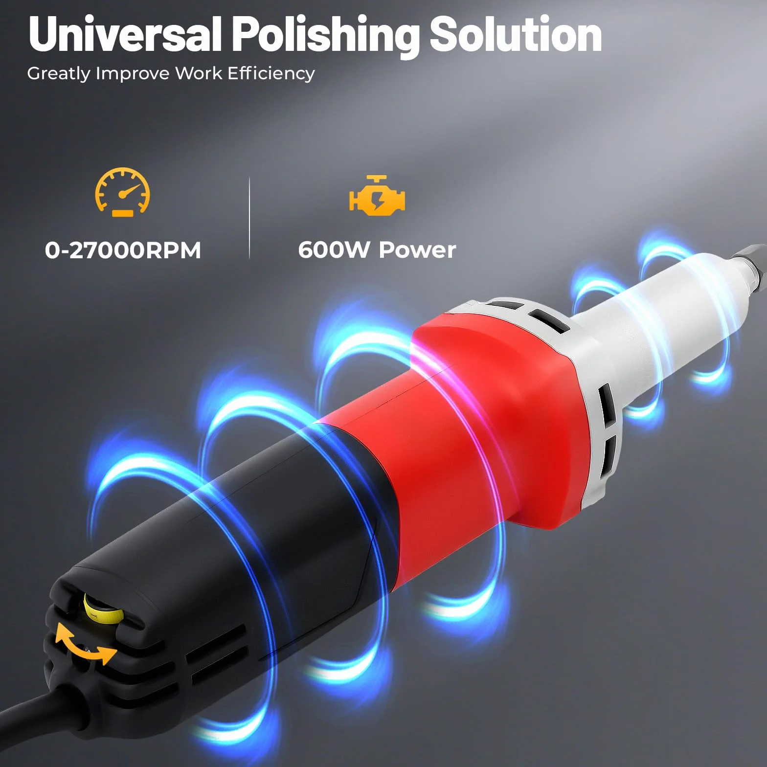 Szlifierka prosta, szlifierka prętowa z regulatorem prędkości obrotowej, kluczem, bity szlifierskie, J-25, zestaw szlifierek prostych, 600 W, 0-27000 obr./min, Ø 6 mm