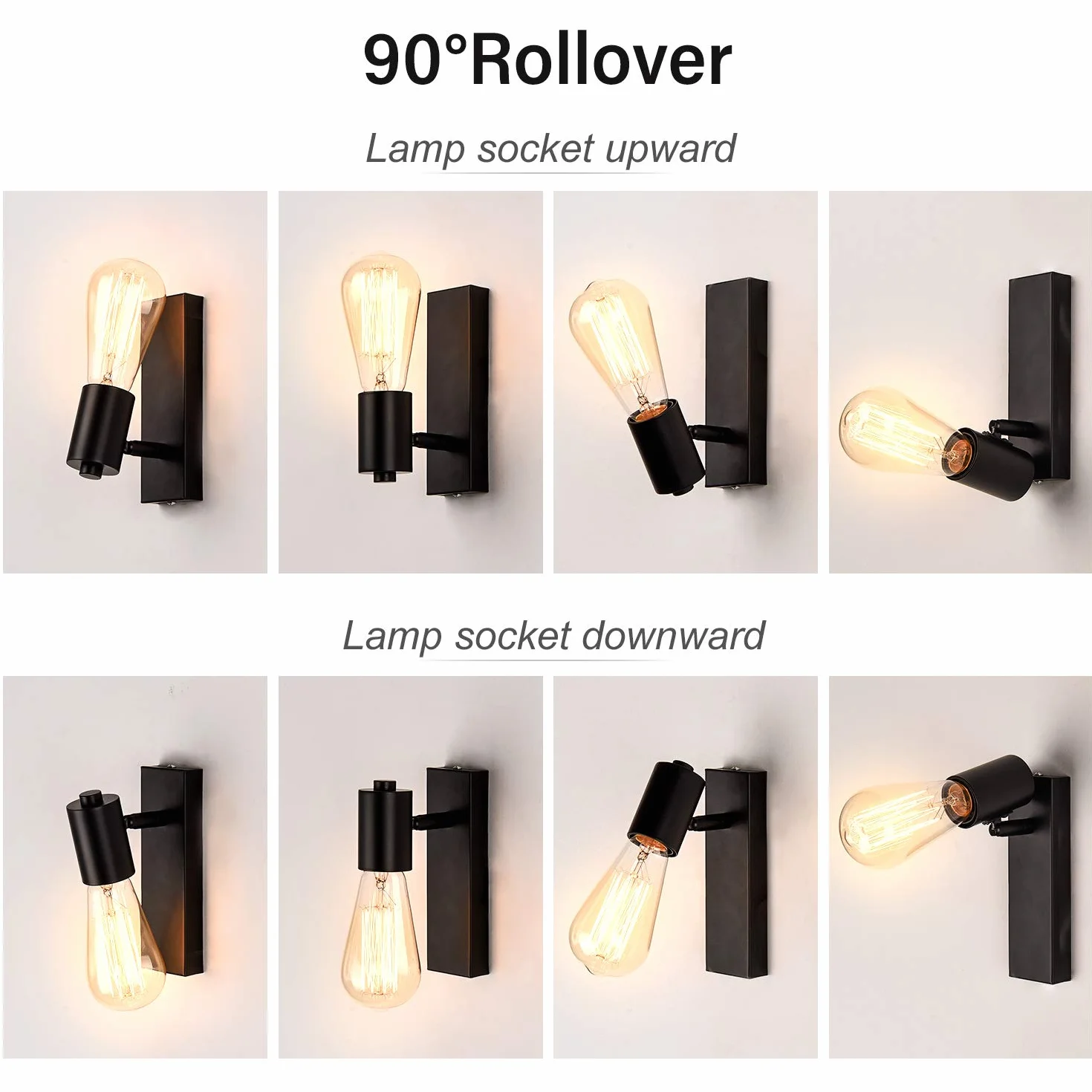 Lightess Kinkiet wewnętrzny, czarny retro, lampa ścienna E27, wychylna, vintage, reflektor ścienny, rustykalna lampa przemysłowa, oświetlenie ścienne do salonu, sypialni, jadalni, pokoju dziecięcego
