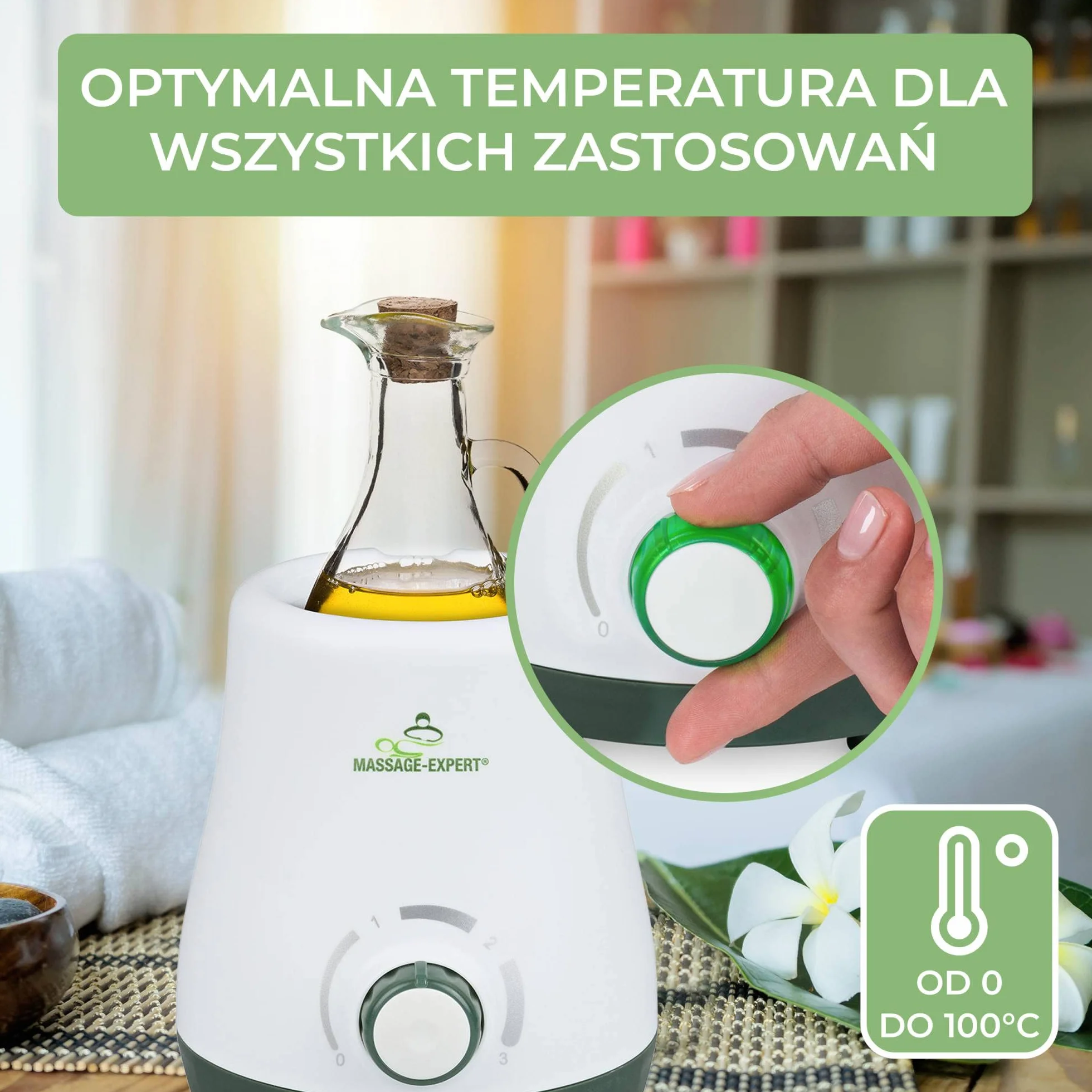 MASSAGE-EXPERT Podgrzewacz olejku do masażu 0-100°C szklana karafka