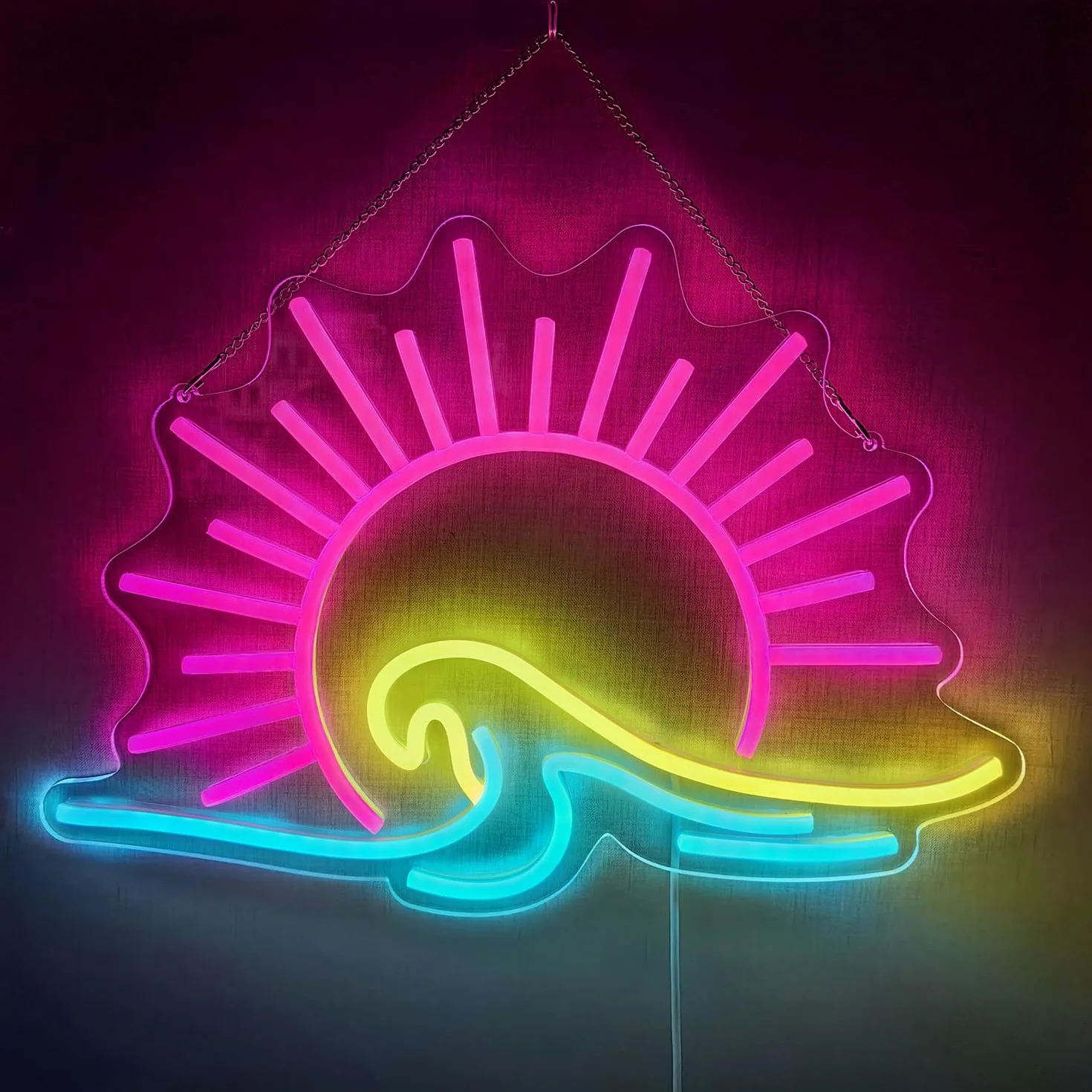 Neonowy znak wschodu słońca z falą LED 43x25 cm z przyciemnianym kontrolerem