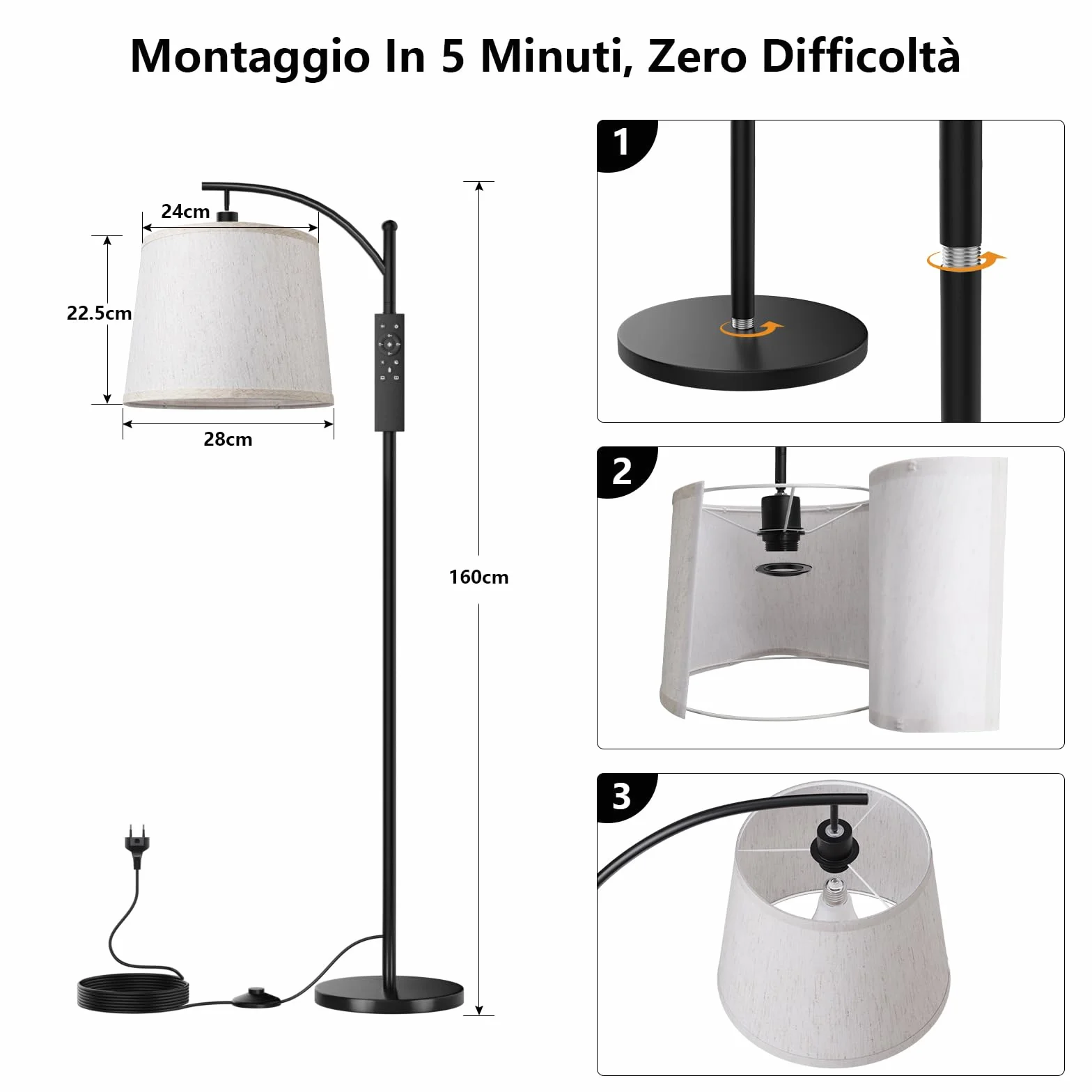 Lampa Podłogowa do Salonu, Lampa łukowa ze Zdalnym Sterowaniem, ściemnialna Lampapodlogowa z Przełącznikiem Nożnym, 3 Temperatury Barwowe, Odpowiednia do Salonu, Sypialni I biura