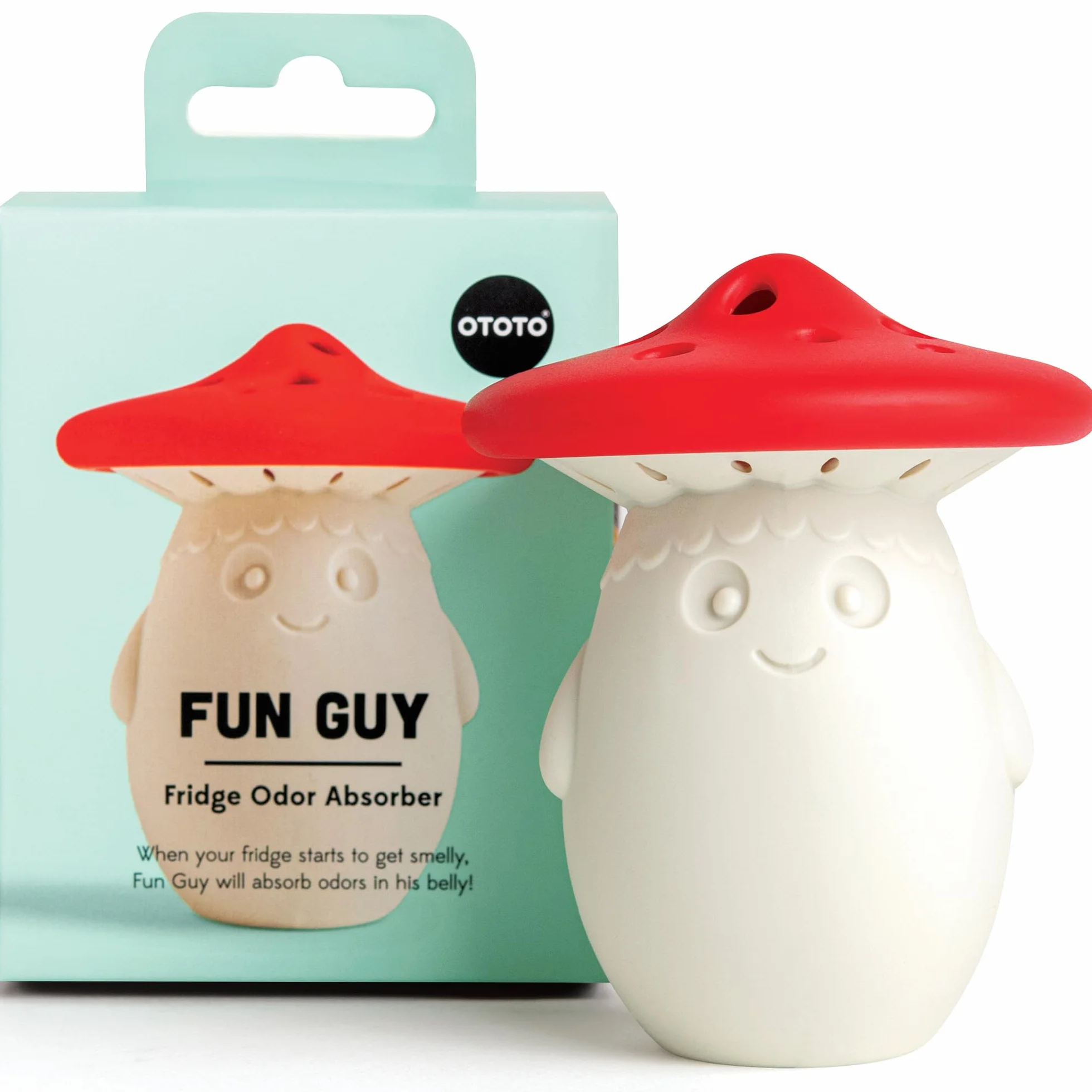 OTOTO Fun Guy Dezodorant do lodówki – eliminator zapachu lodówki klasy spożywczej, nadaje się do mycia w zmywarce i wolny od BPA, uchwyt na dezodorant do sody oczyszczonej, 7 x 7 x 8,6 cm