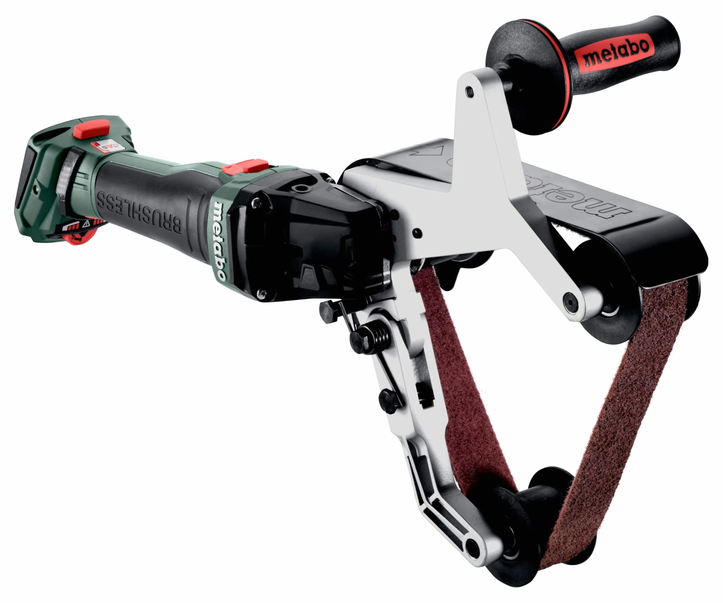 metabo Akumulatorowa szlifierka taśmowa RBVB LTX BL 180 – 18 V, średnica rury 180 mm, oplot 270° do powierzchni bezszczotkowej, zmienna prędkość obrotowa, obróbka metalu – w zestawie akcesoria i