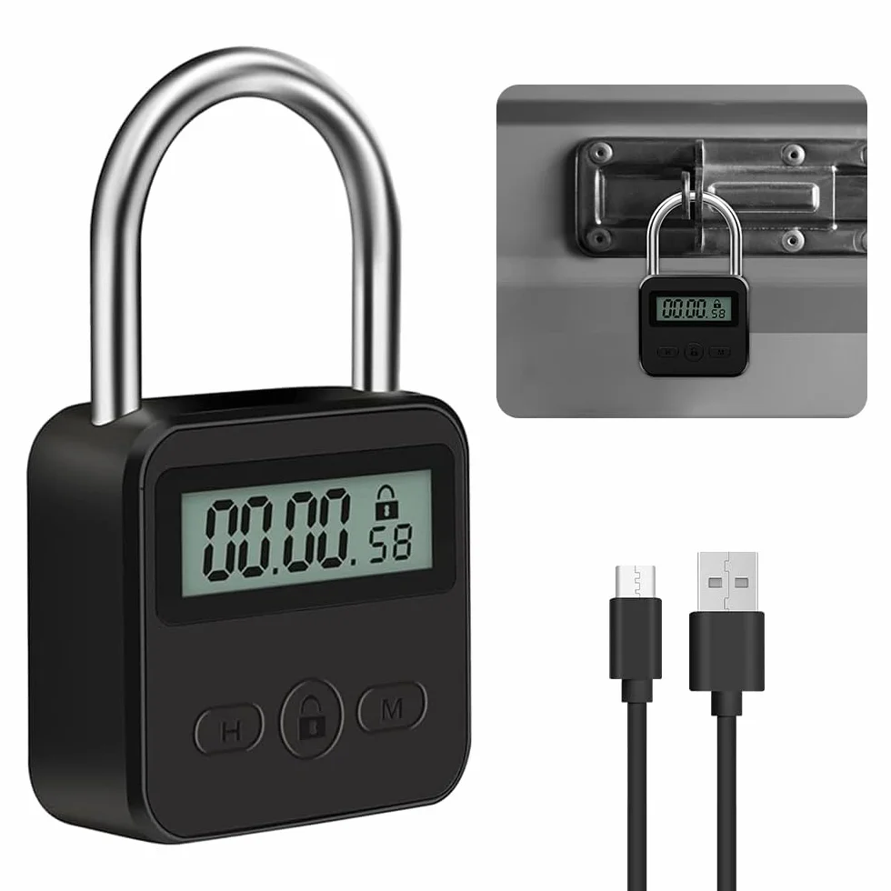 Cyfrowy zamek czasowy, Smart Time Lock z wyświetlaczem LCD, bezpieczna kłódka kuchenna, możliwość ponownego ładowania przez USB, inteligentna kłódka czasowa zapobiega złym nawykom