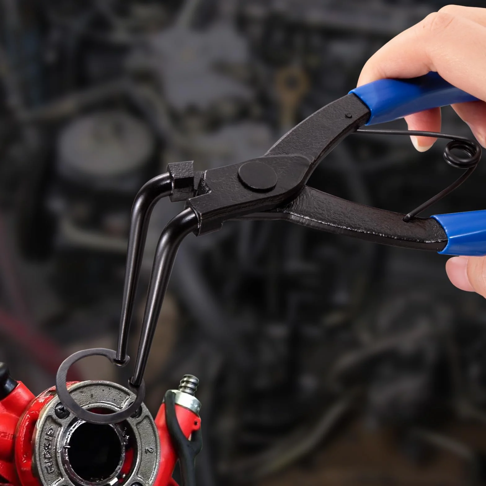 Toolwiz Szczypce z pierścieniem zatrzaskowym, wytrzymałe, wewnętrzne szczypce do pierścieni osadczych C-Clip – długi nos 90 stopni, wygięte do ciężarówek, motocykli, samochodów, niebieskie