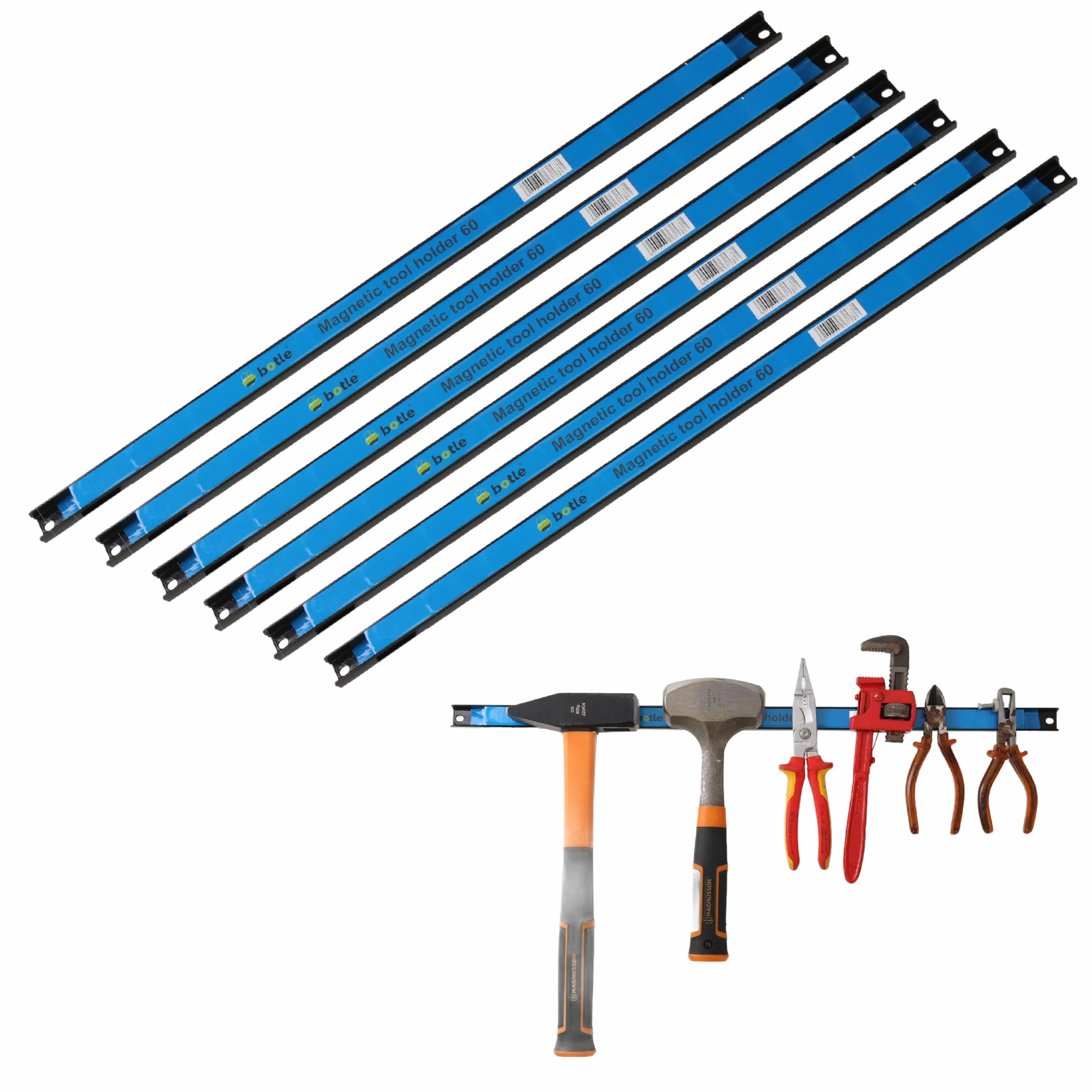 6 x listwa magnetyczna na narzędzia, metalowe paski o długości 60 cm, czarne, uchwyt na narzędzia, mocny magnes, z otworami do mocowania, śrubami i kołkami, w zestawie do śrubokrętów, szczypiec