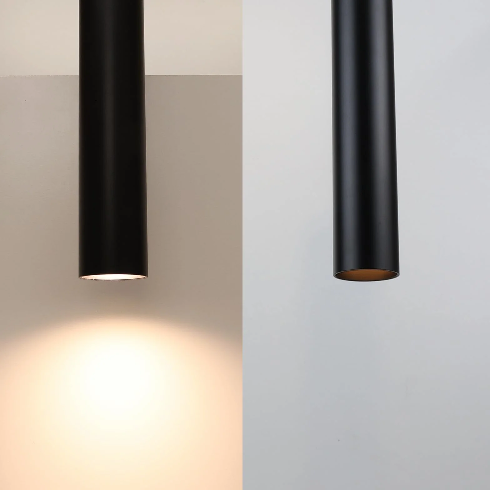 Alpinaluz Zestaw 2 czarnych lamp sufitowych, rurowych 40 cm z reflektorem GU10 - nowoczesny minimalistyczny design - anodowane aluminium - kabel tekstylny 120 cm do kuchni i jadalni