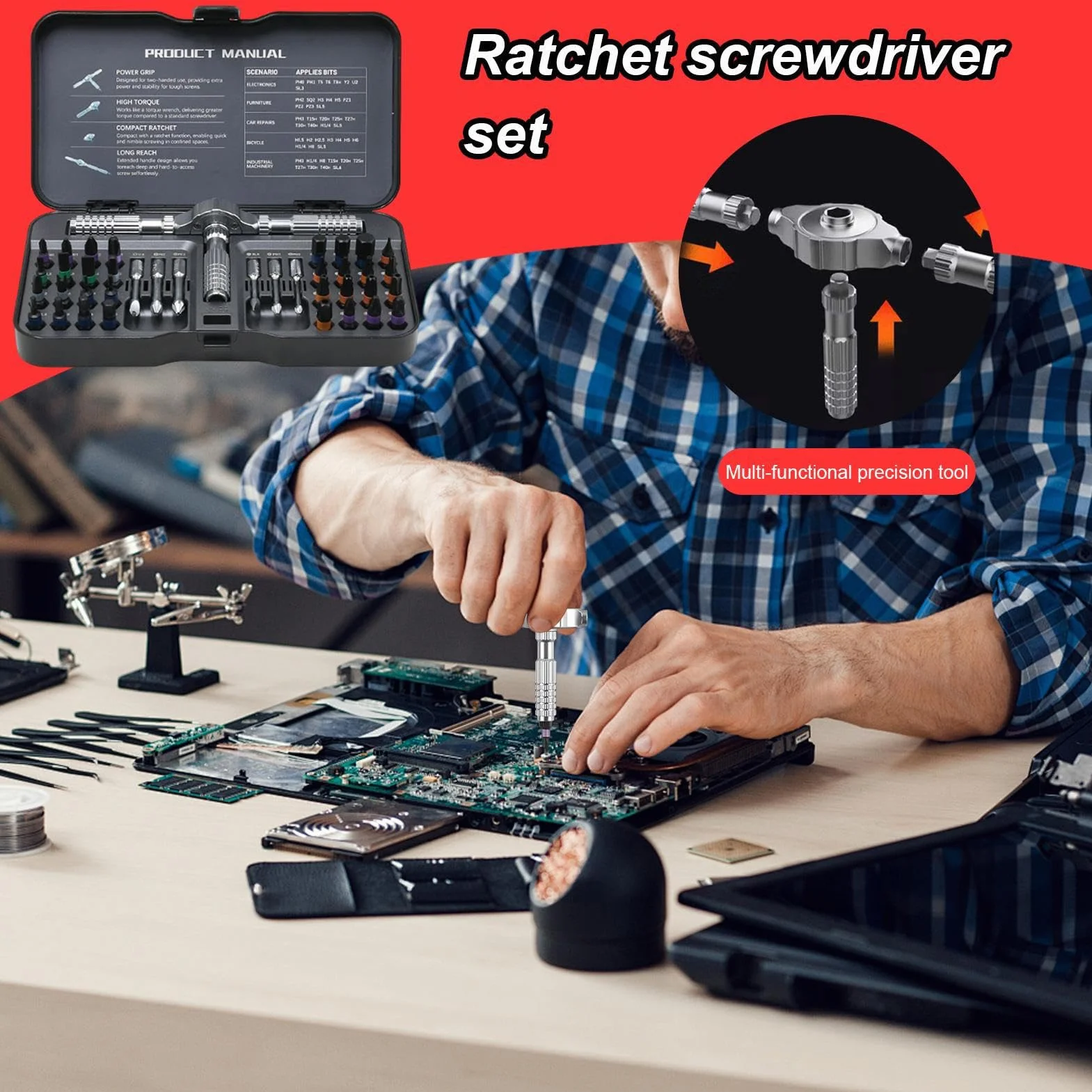 Zestaw Wkrętaków Zapadkowych Precyzyjne Narzędzia Naprawcze Z | Grzechotka Do Elektroniki, Komputerów PC, Napraw Domowych I Montażu
