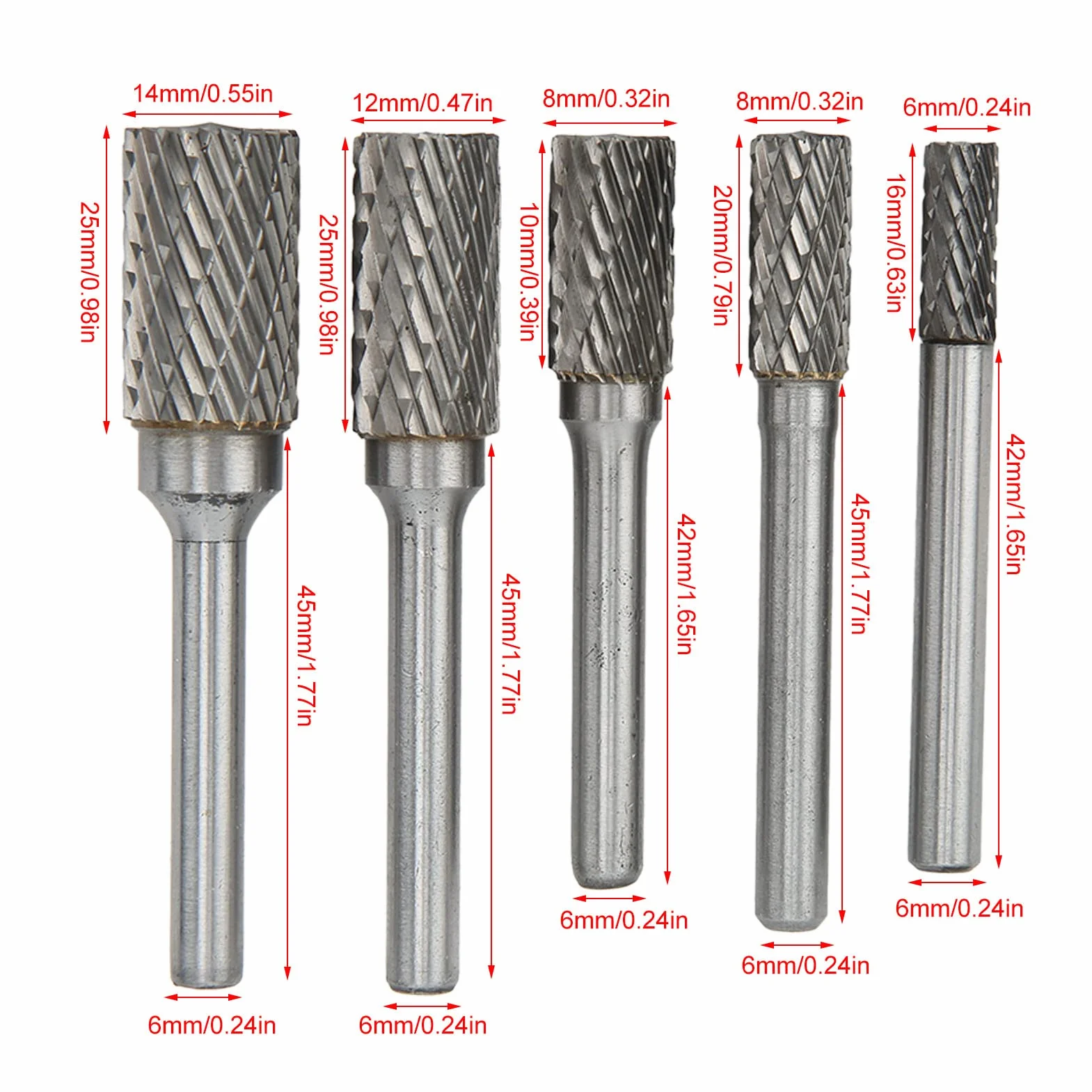 5 Sztuk Pilników Obrotowych do Metalu, Zestaw Trzpieni 6 Mm z Podwójnym Nacięciem z Węglików Spiekanych, Zestaw Aluminiowych Trzpieni Obrotowych do Obróbki Metali Rzeźba w