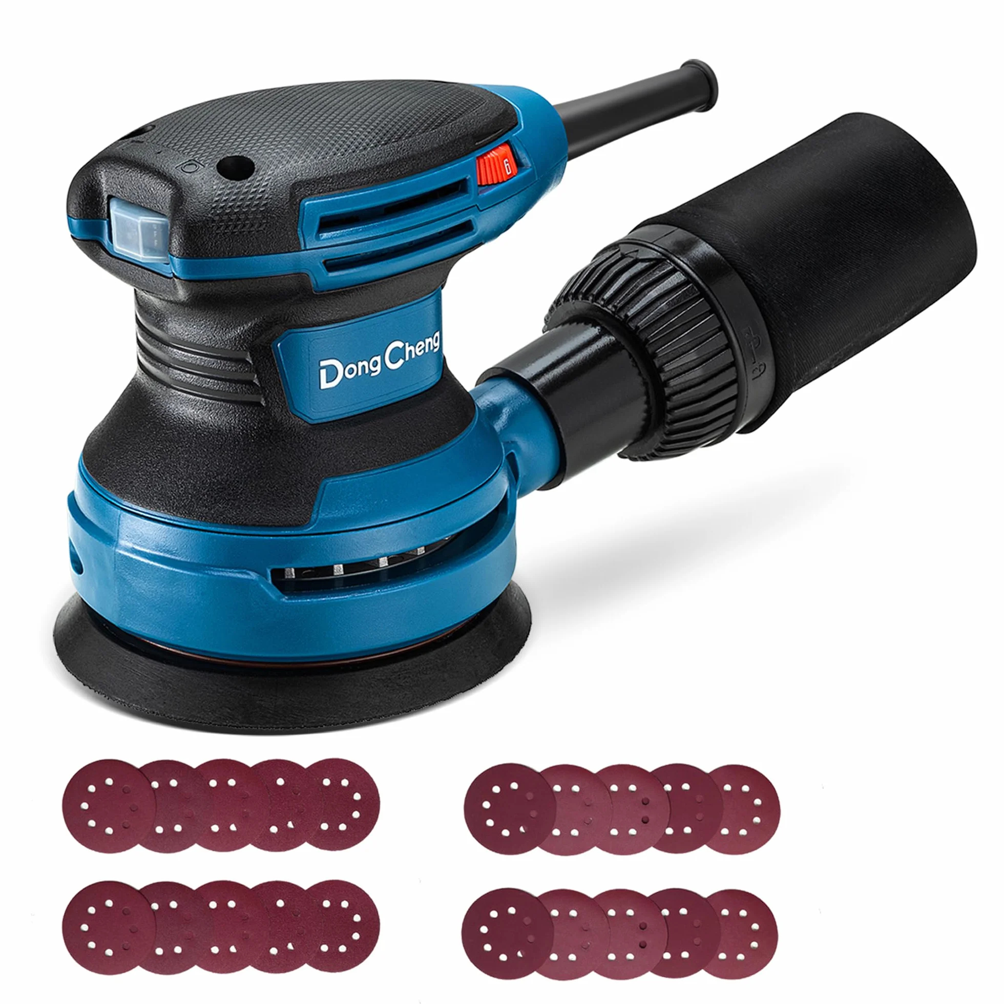 Dong Cheng Exzenterschleifer 380W, szlifierka mimośrodowa 125 mm, 6 prędkości 8000-12800 obr./min z pojemnikiem na kurz