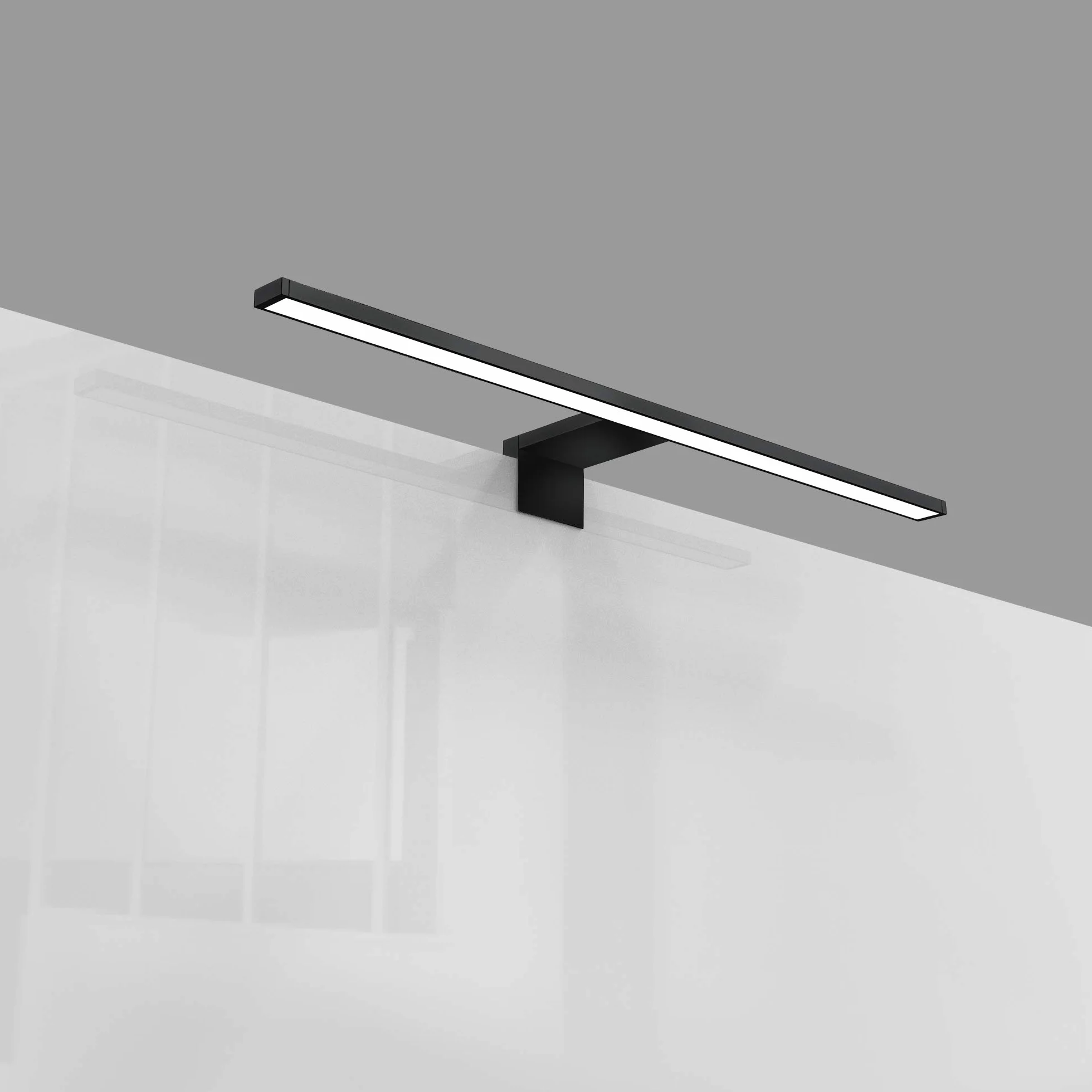 B.K.Licht - Lampa łazienkowa z montażem 2 w 1, neutralna biała barwa światła, zaciskowa, lampa łazienkowa, oświetlenie szafy, lustro, 60 x 10,3 x 3,6 cm, czarna