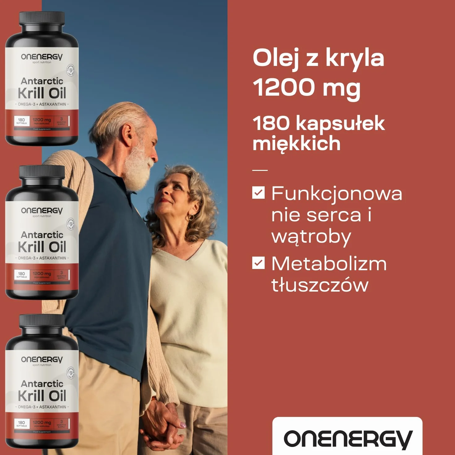 Olej z kryla 1200 mg Omega-3 cholina astaksantyna 180 kapsułek