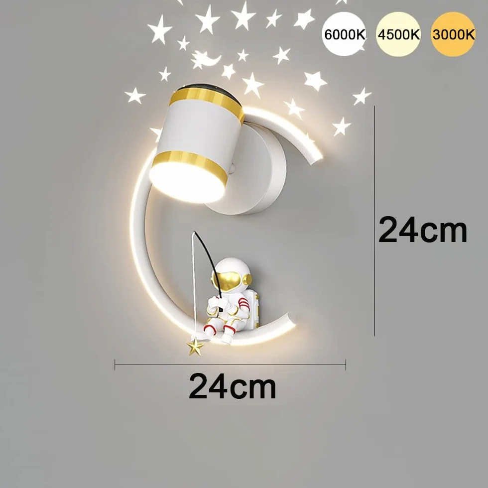 Lampa ścienna z reflektorem LED 12 W Lampki nocne Możliwość ściemniania Nowoczesna lampa ścienna do wnętrz Przestrzeń Astronauta Ściana Sypialnia Dziecięca Nocna Sypialnia Chłopiec Dziewczynka Salon