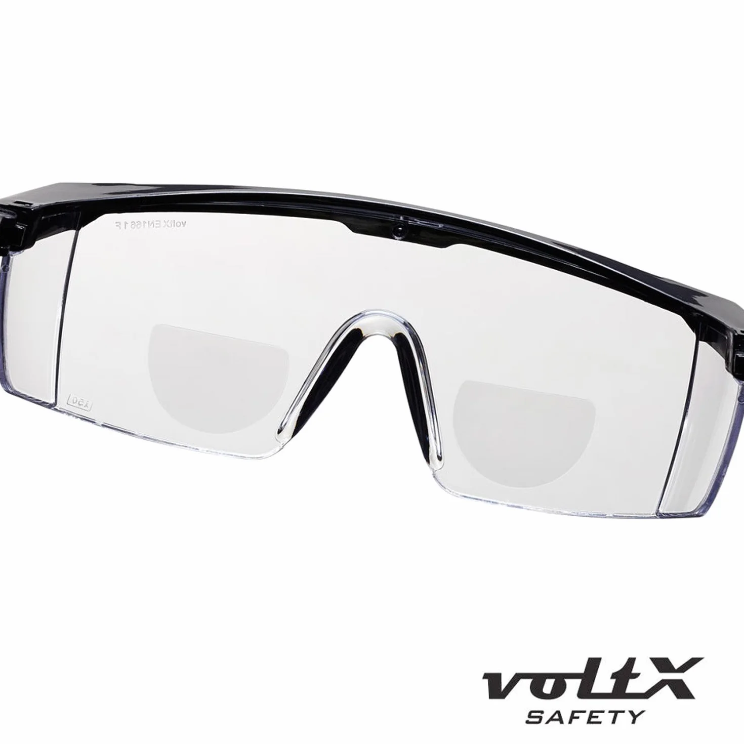 voltX Dwuogniskowe okulary ochronne "Classic" (przezroczyste +3.0 dioptrii) – certyfikat UKCA i CE EN166f – w zestawie sznurek zabezpieczający z ochroną głowy + soczewka przeciwmgielna UV400