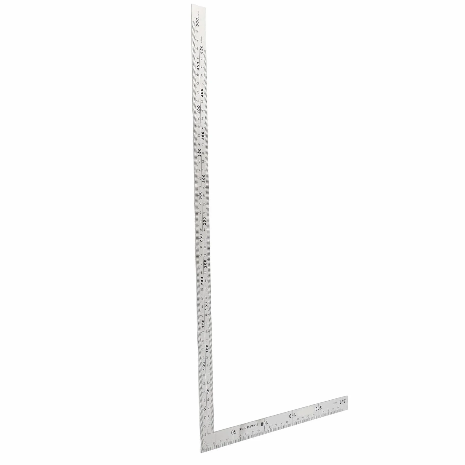 Oumefar Kadrowanie Kwadrat, Stal Nierdzewna 90 Stopni Linijka Kątowa Pomiar Kwadratowe Narzędzie Stolarz Kwadratowy, Metalowy Kształt Litery L Kwadratowa Linijka(500mm*250mm)