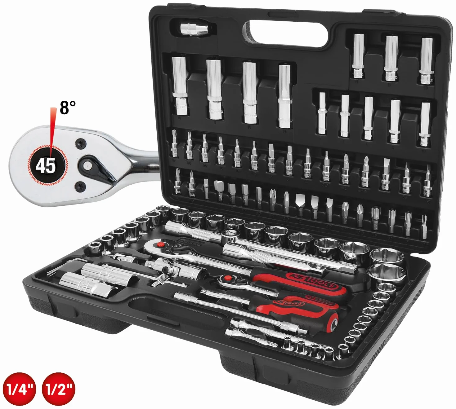 KS Tools 918.0796 CHROMEplus Zestaw podw. kluczy nasadowych,96-szt, 1/4" + 1/2"