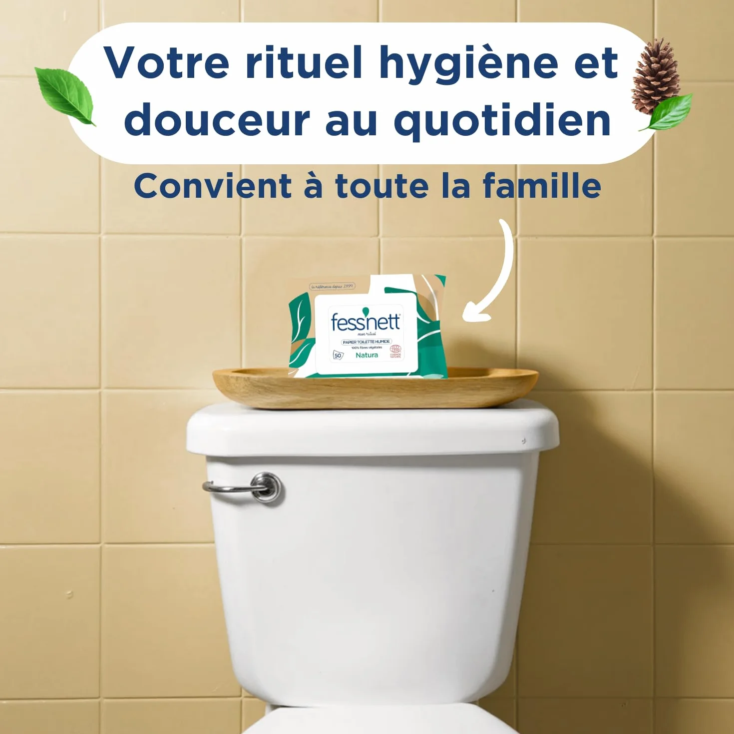 Fess'nett Natura wilgotny papier toaletowy, 50 sztuk, testowany dermatologicznie, 0% parabenów, 0% fenoksyetanol, hipoalergiczny