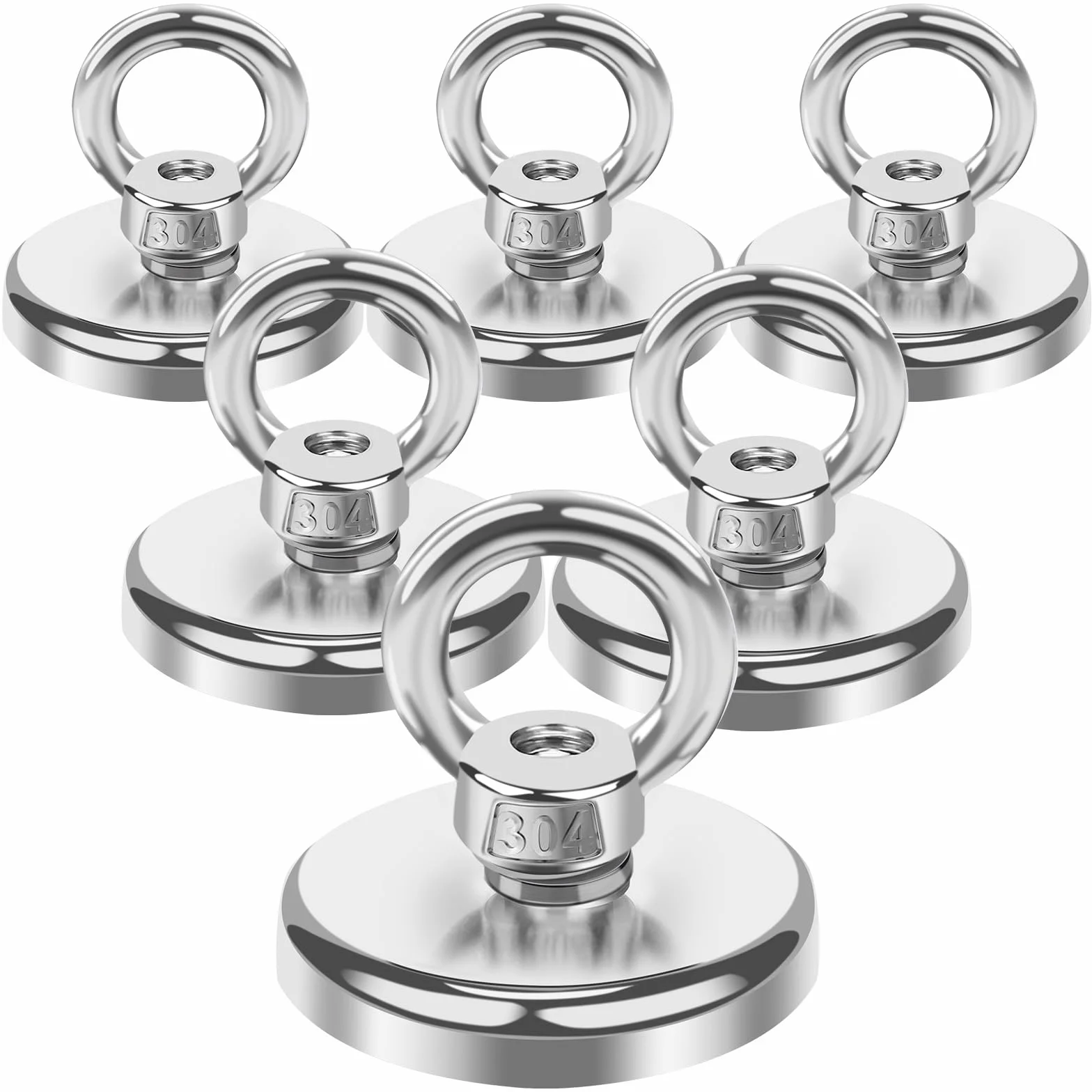 MIN CI Silne magnesy 42 mm, 6 sztuk haczyków magnetycznych, 70 kg, siła przyczepności, neodymowe magnesy oczkowe, magnesy neodymowe z haczykami, do łowienia ryb magnetycznych z oczkiem, silne magnesy