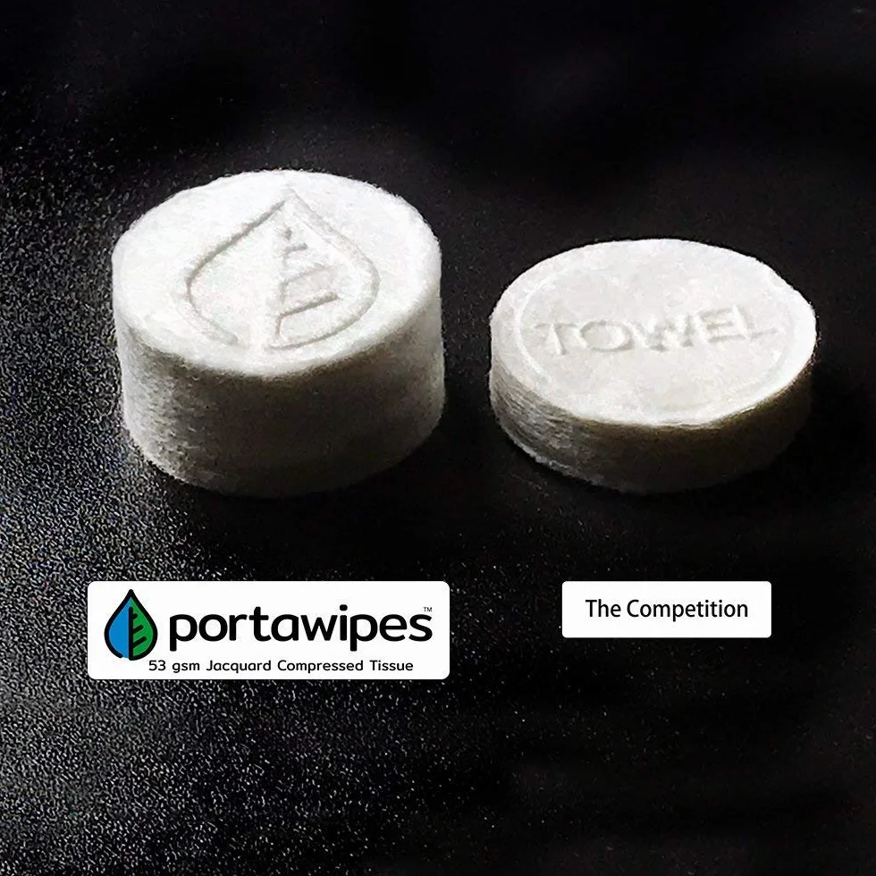 Portawipes Chusteczki na monety, 50 sztuk, z 5 pokrowcami, tablety z papierem toaletowym, skompresowane ręczniki, rozszerzalne chusteczki, miękkie i bezzapachowe