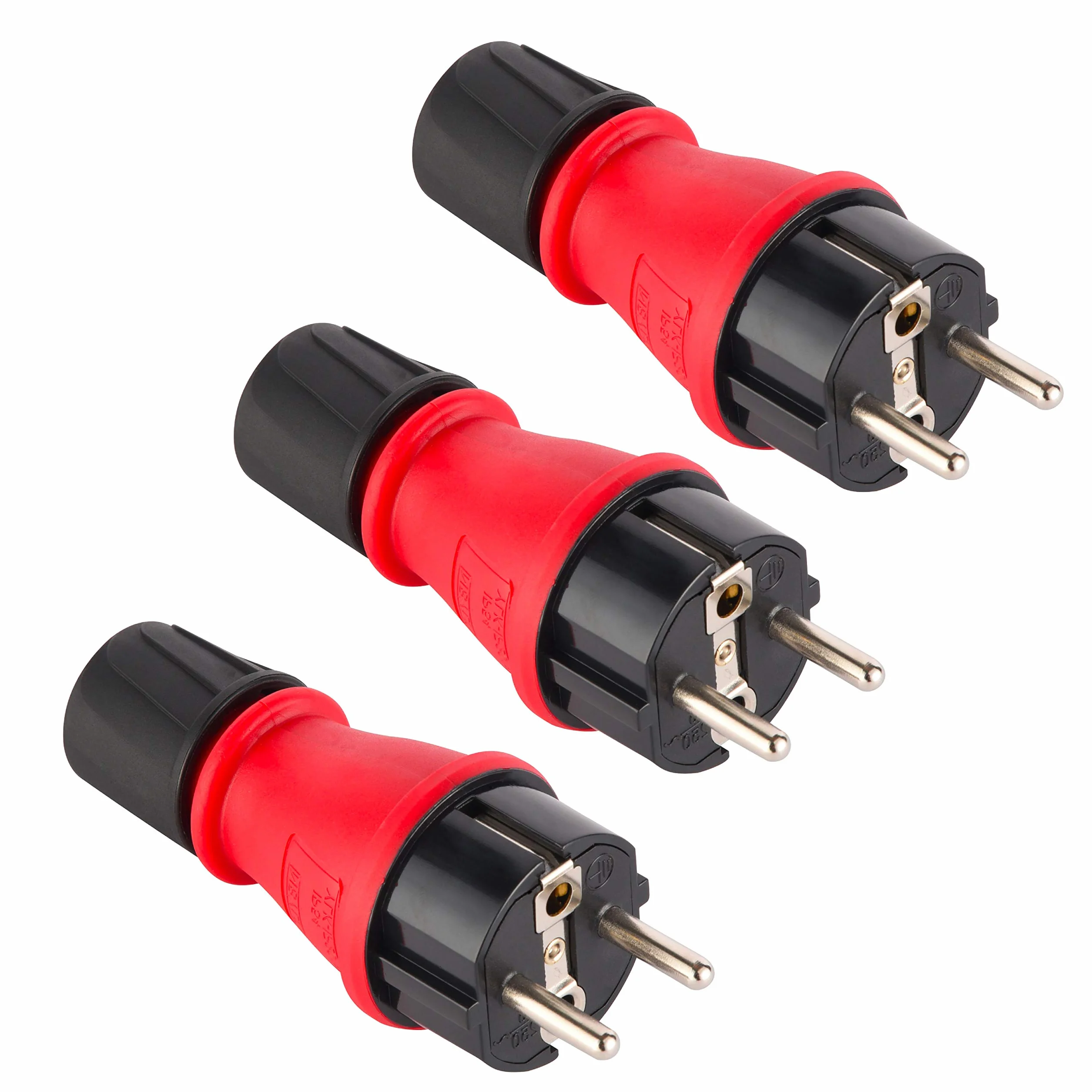 Electraline 92389 wtyczka profesjonalna, klasa ochrony IP54, z pierścieniem zabezpieczającym dla łatwego okablowania, 3 sztuki, czerwone, 3 sztuki