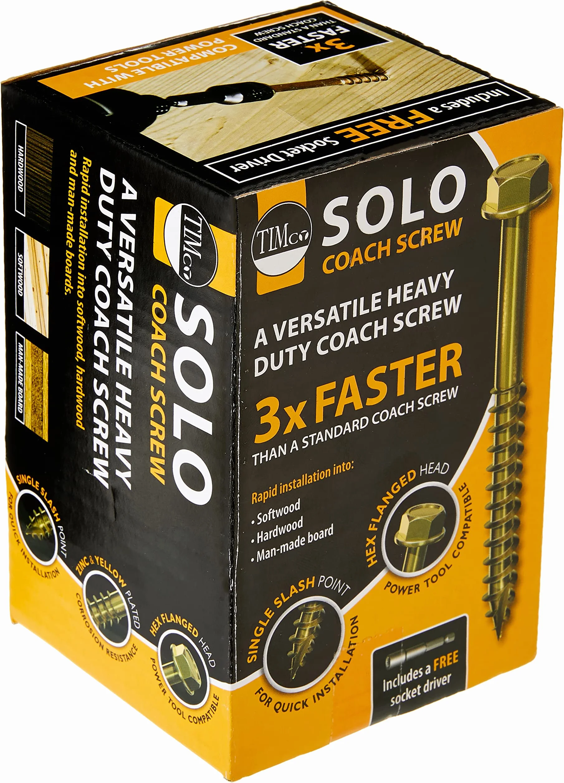 TIMCO Solo Advanced wkręty do drewna z łbem sześciokątnym Gold Coach - 8,0 x 70 - pudełko 50 sztuk