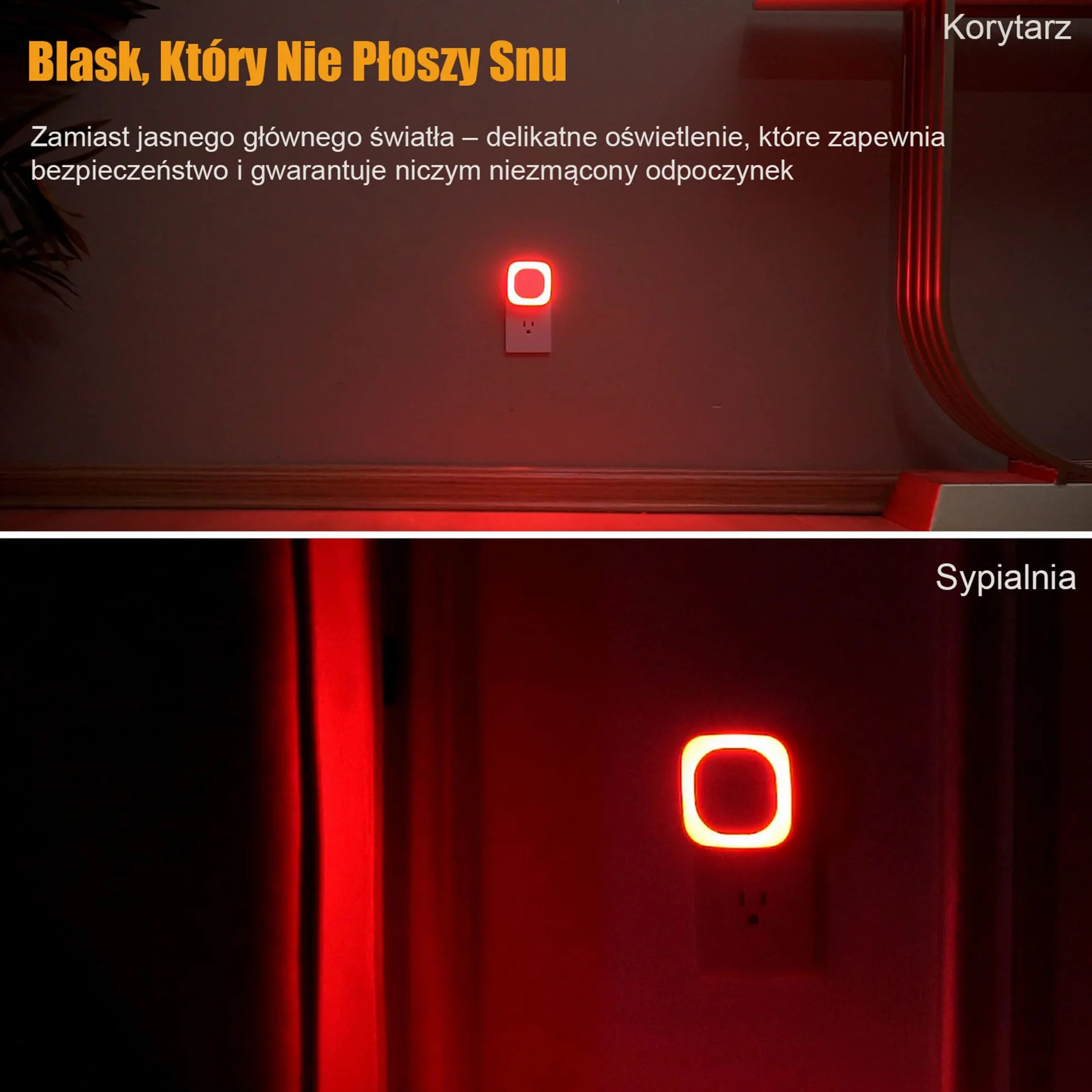 YUNLEX Lampka nocna z czujnikiem zmierzchu, [2 sztuki], automatyczne włączanie/wyłączanie, 3-poziomowe ściemniane światło nocne, do pokoju dziecięcego, sypialni, przedpokoju, łazienki, Czerwony