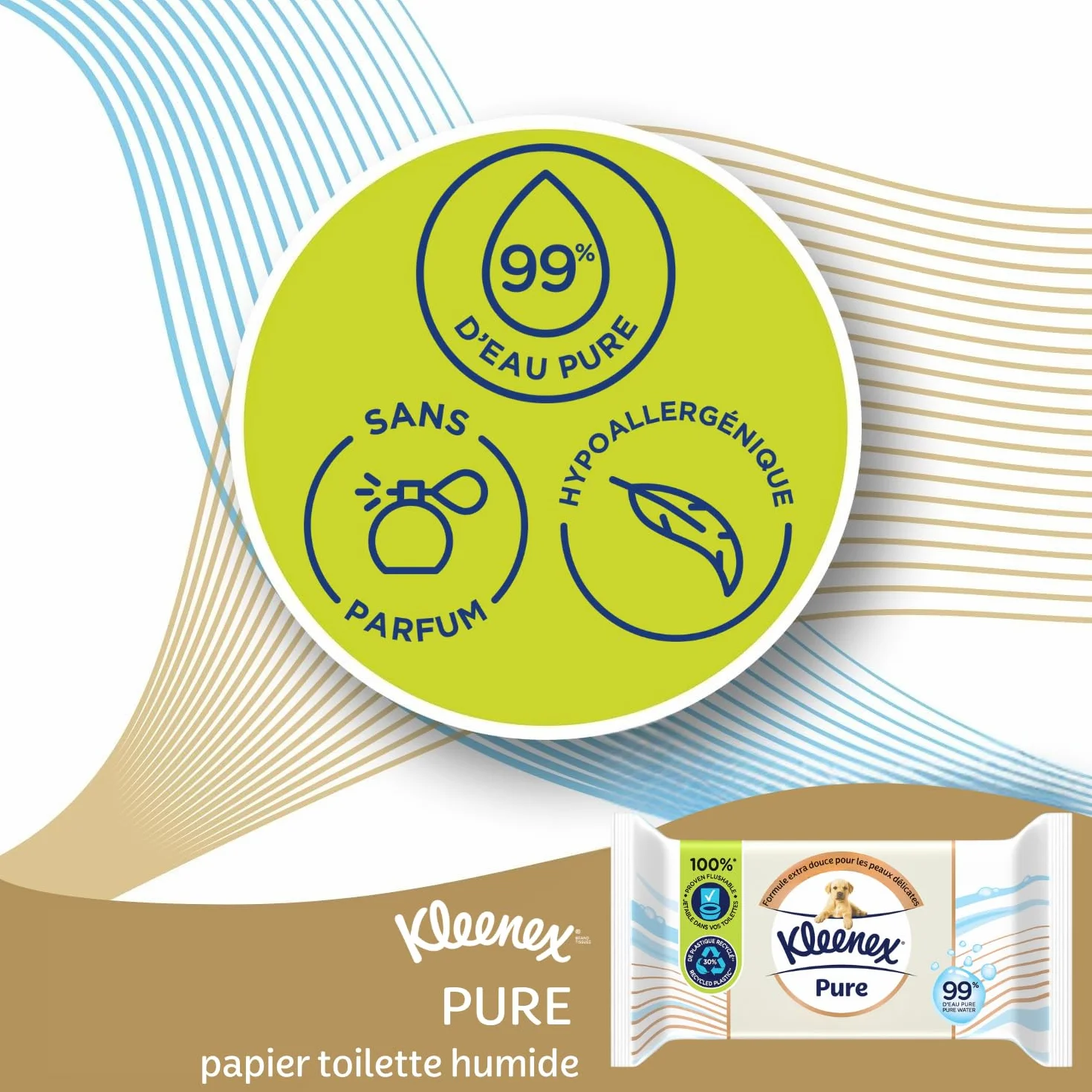 KLEENEX Czysty - Mokry papier toaletowy (12 opakowań po 38 arkuszy), podwójna grubość, jednorazowy w toalecie, bez plastiku, bez zapachu, bez alkoholu, opakowanie nadające się do recyklingu