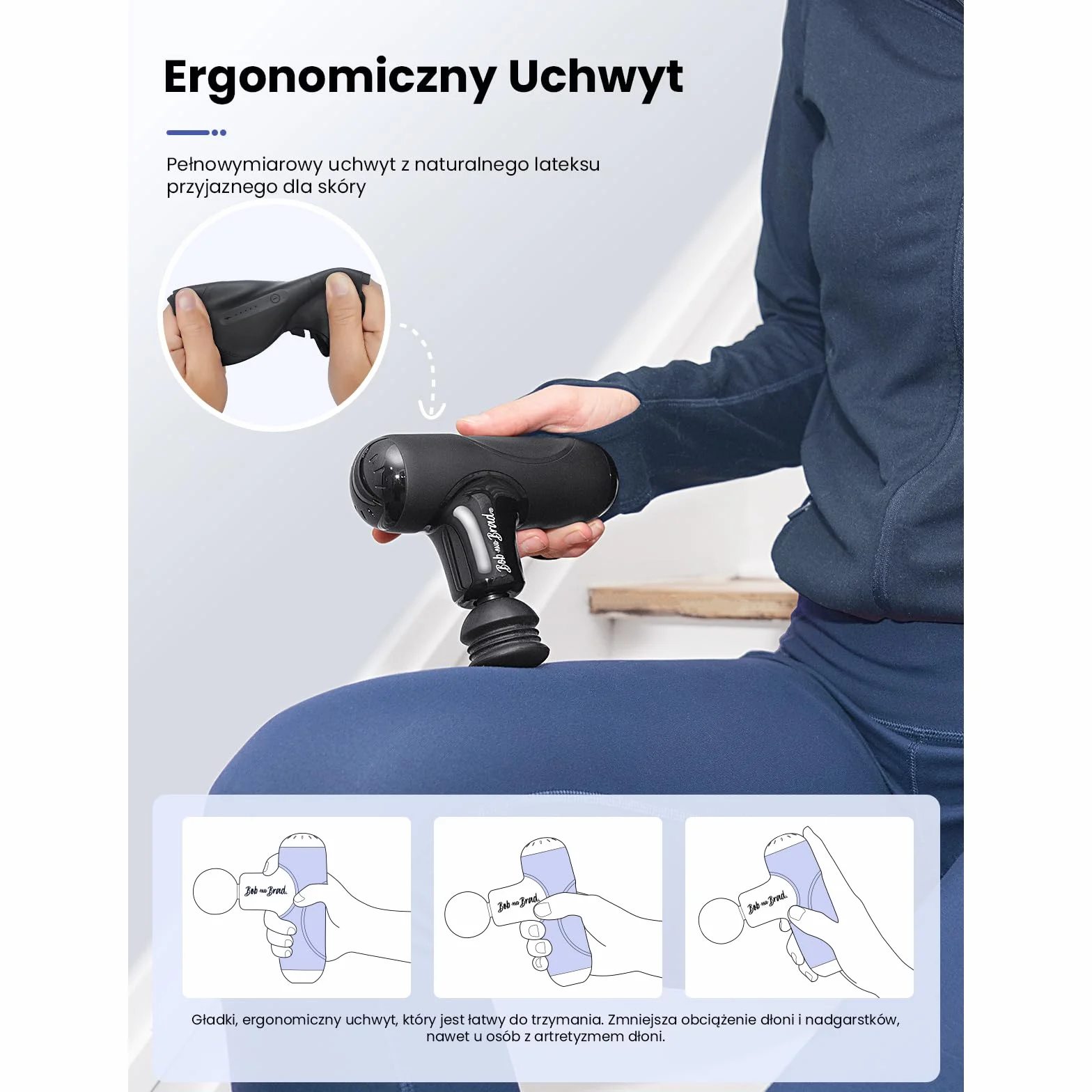 BOB AND BRAD Q2 Mini Pistolet do Masażu, Przenośny Masażer Mięśni Pleców i Barków, Cichy Silnik Bezszczotkowy, Szybkie Ładowanie USB-C, Etui Podróżne, do Biura, Podróży i Sportu, Czarny