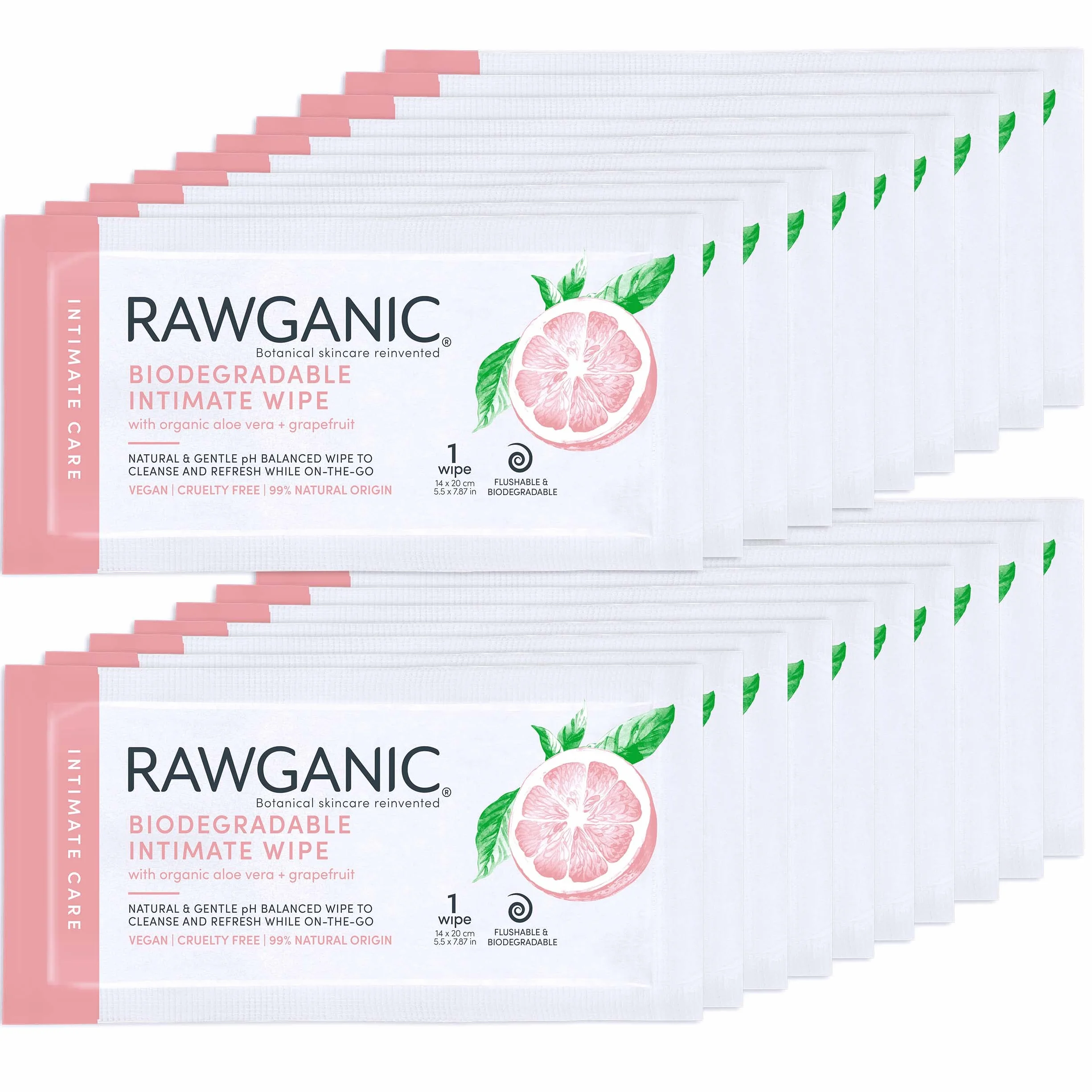 RAWGANIC® - BIO Intim Wipe saszetki – wilgotne chusteczki do pielęgnacji "dół" (20 saszetek)