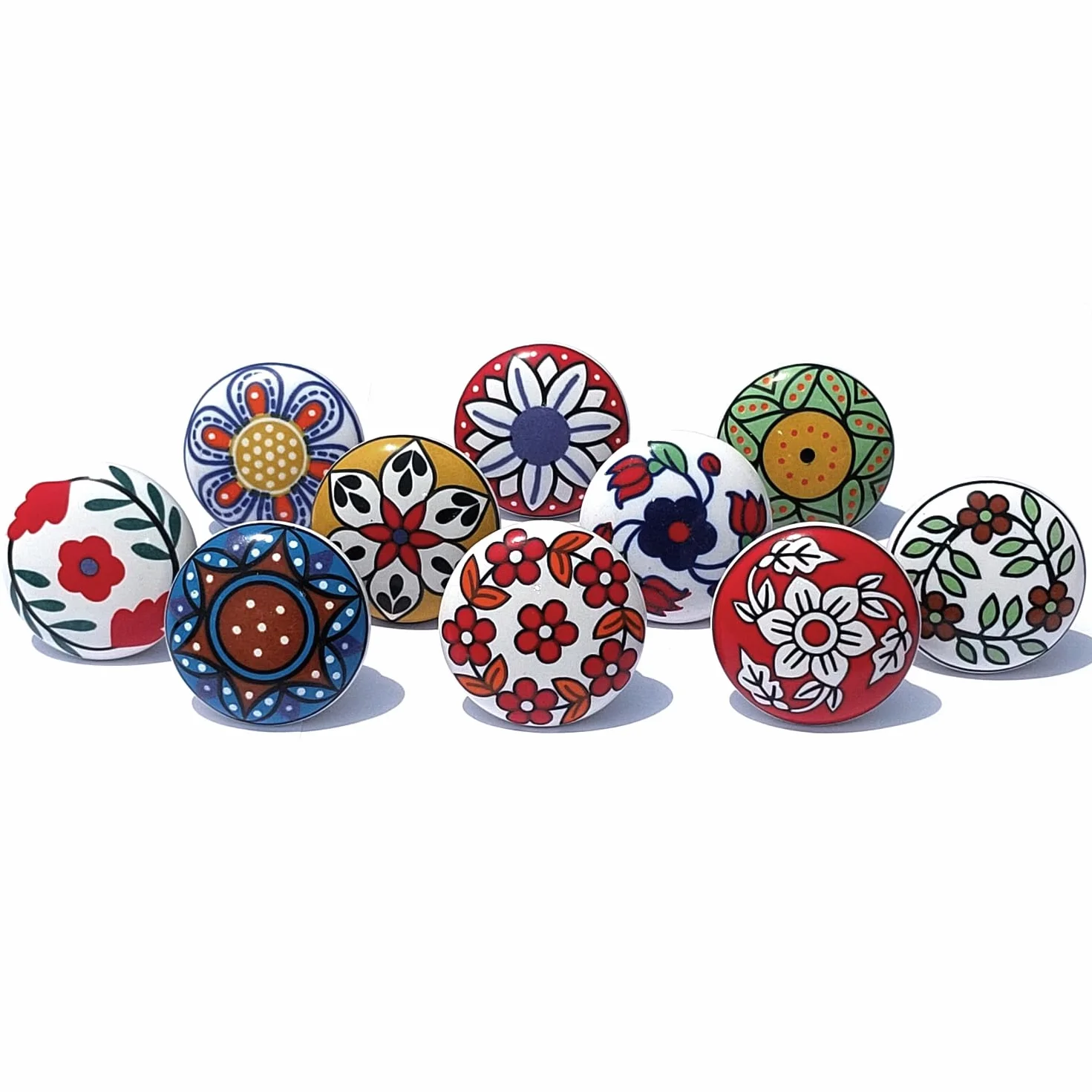 Royal Kraft Vintage wielokolorowe ceramiczne gałki do szafek kuchennych, drzwi i szuflad, szafy, szafki (zestaw 10 szt.) Sknob001