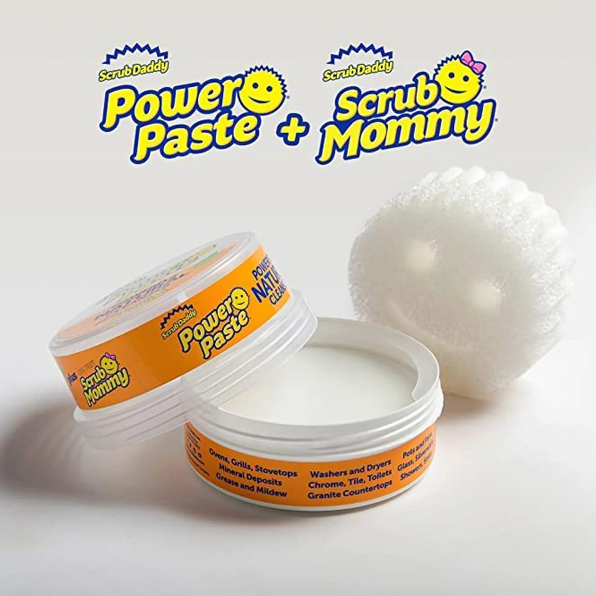 Scrub Daddy Power Paste Naturalna pasta czyszcząca + Bezbarwny peeling Mommy, 2-częściowy zestaw