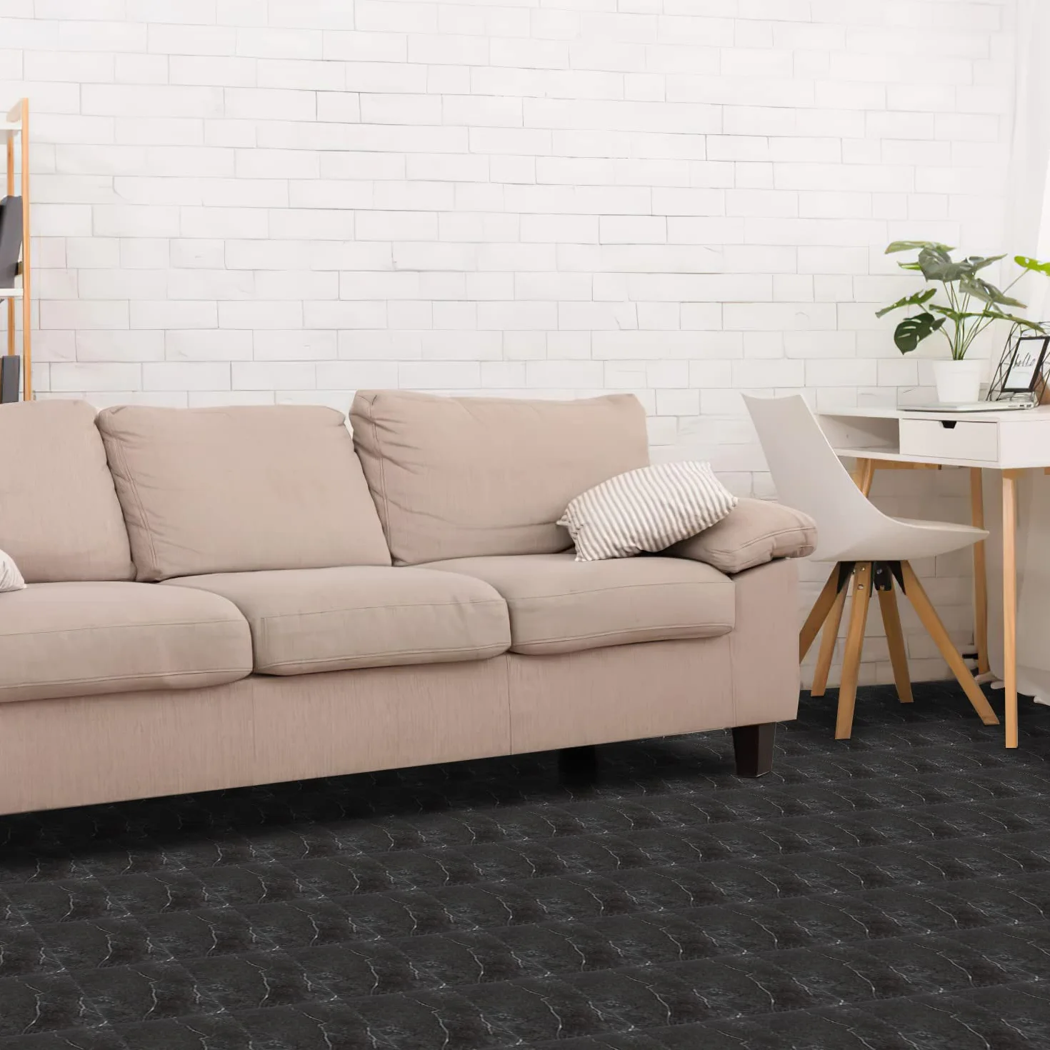 Fiqops Wykładzina podłogowa z PCW, samoprzylepna, 30 x 30 cm, 44 płytki 4 m², podłoga winylowa, wodoodporna, antypoślizgowa, nadaje się do cięcia, o wyglądzie płytek, płytki podłogowe, do drzwi