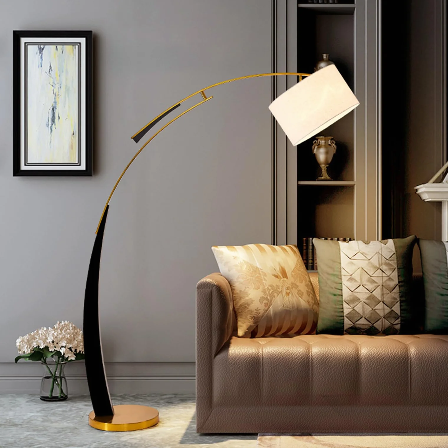 Lampy podłogowe do salonu metalowe lampy podłogowe do salonu nowoczesna łukowa lampa podłogowa 12 W z kloszem lnu regulowana odległość temperatura 3 co