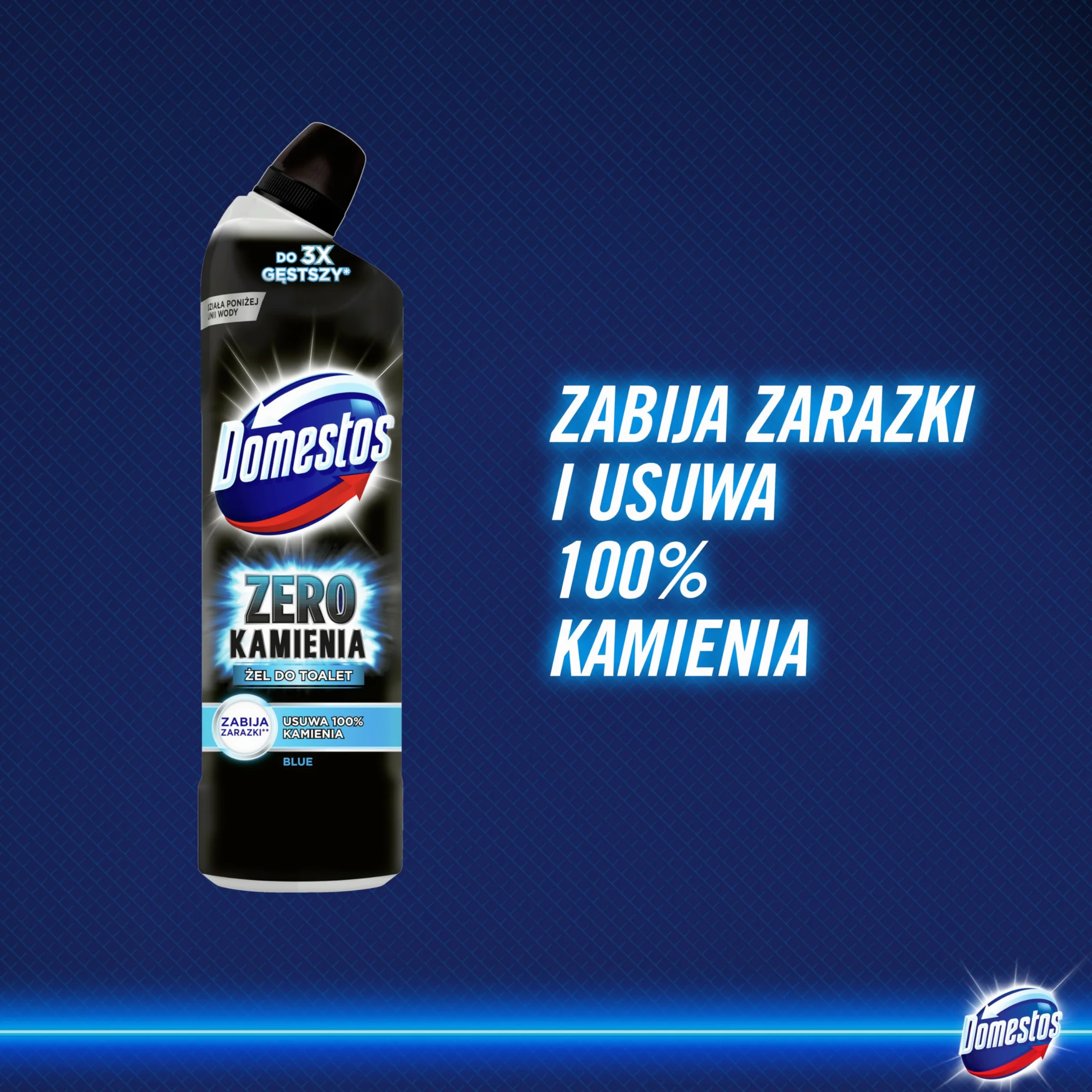 Domestos Zero Kamienia Blue Płyn do czyszczenia toalet do łazienki, odkamieniacz działający poniżej i powyżej linii wody - 750 ml