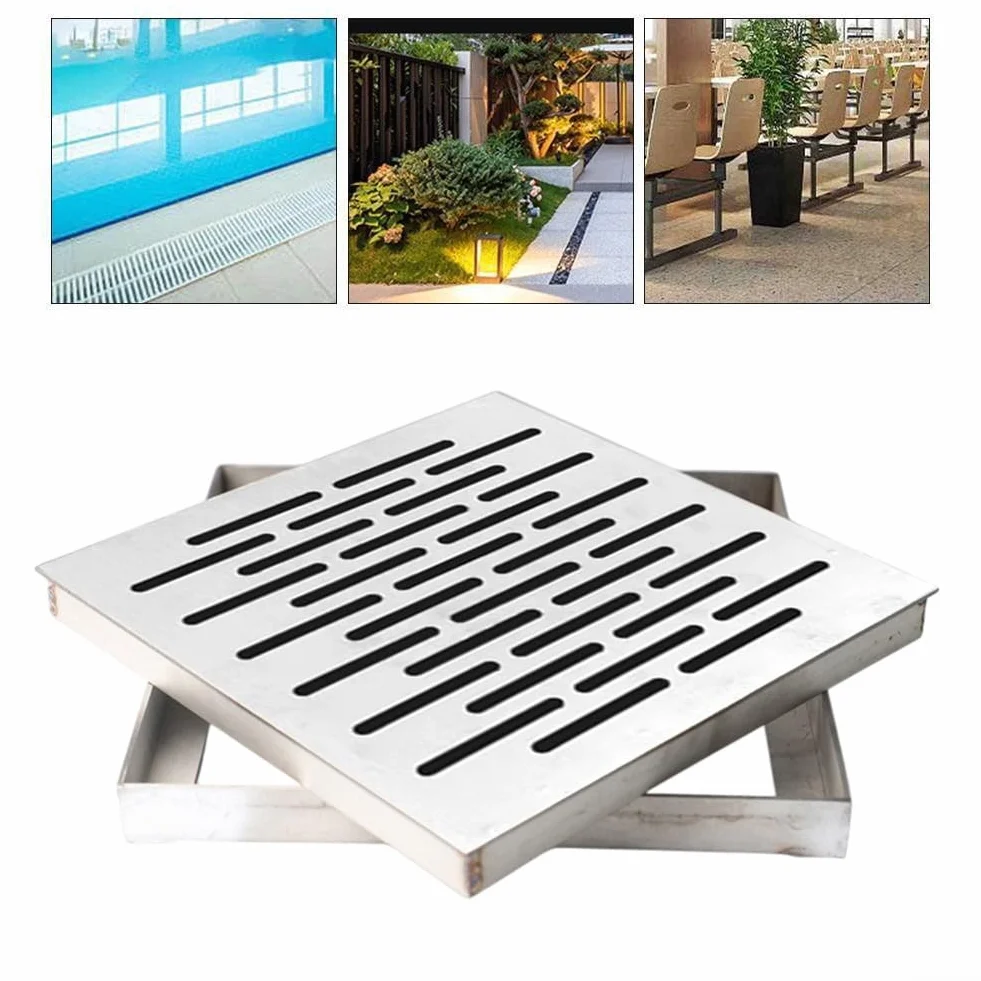 Kwadratowy odpływ podłogowy ze stali nierdzewnej z antypoślizgową kratką zewnętrzna osłona odpływu wody deszczowej 150 x 150 x 20 mm system odwadniania kanału ogrodowego