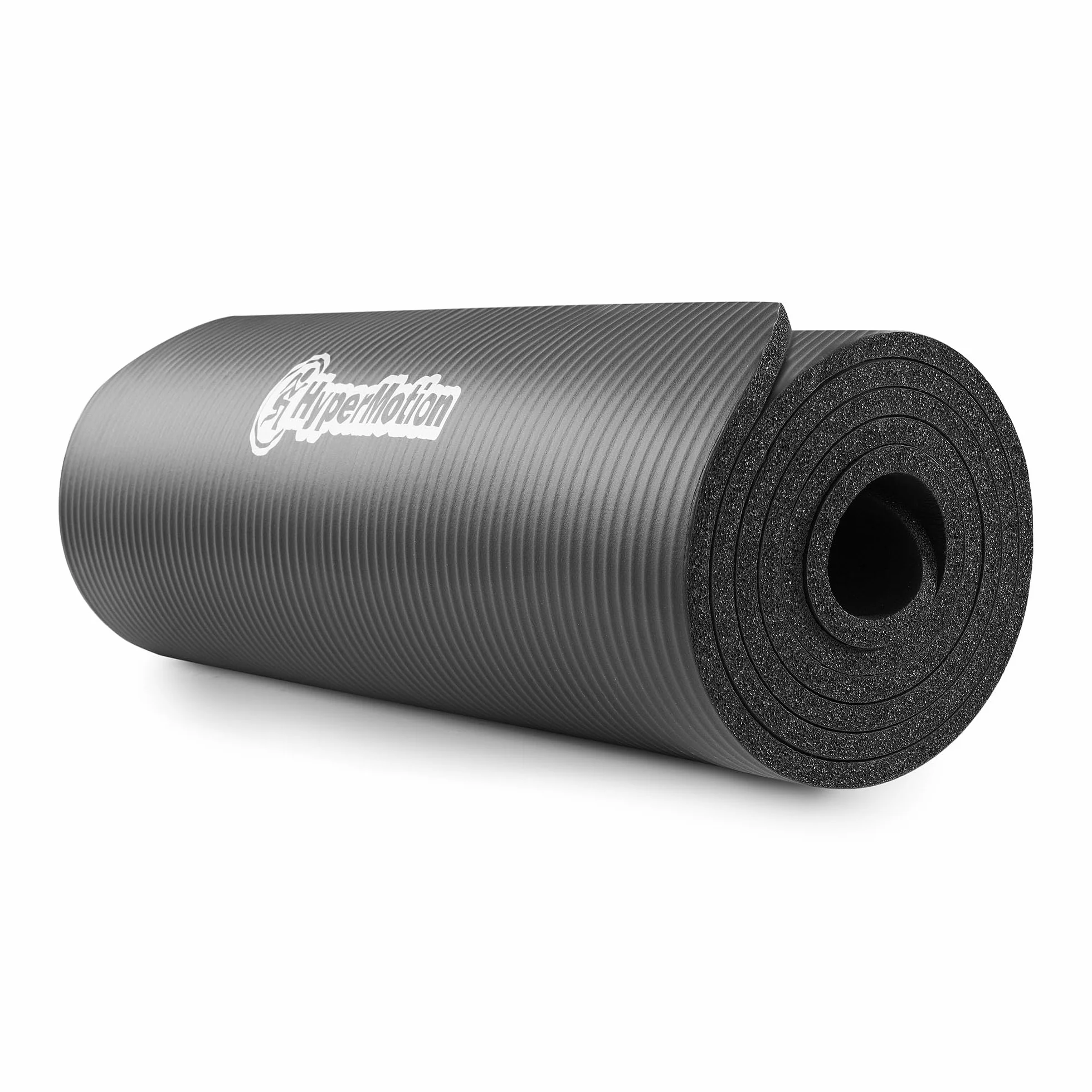 HyperMotion Mata do Ćwiczeń Fitness i Jogi NBR 183x61x0,8 cm Czarna, Antypoślizgowa, 8 mm, z Paskiem do Ćwiczeń i Przenoszenia, do Jogi, Pilatesu i Stretchingu
