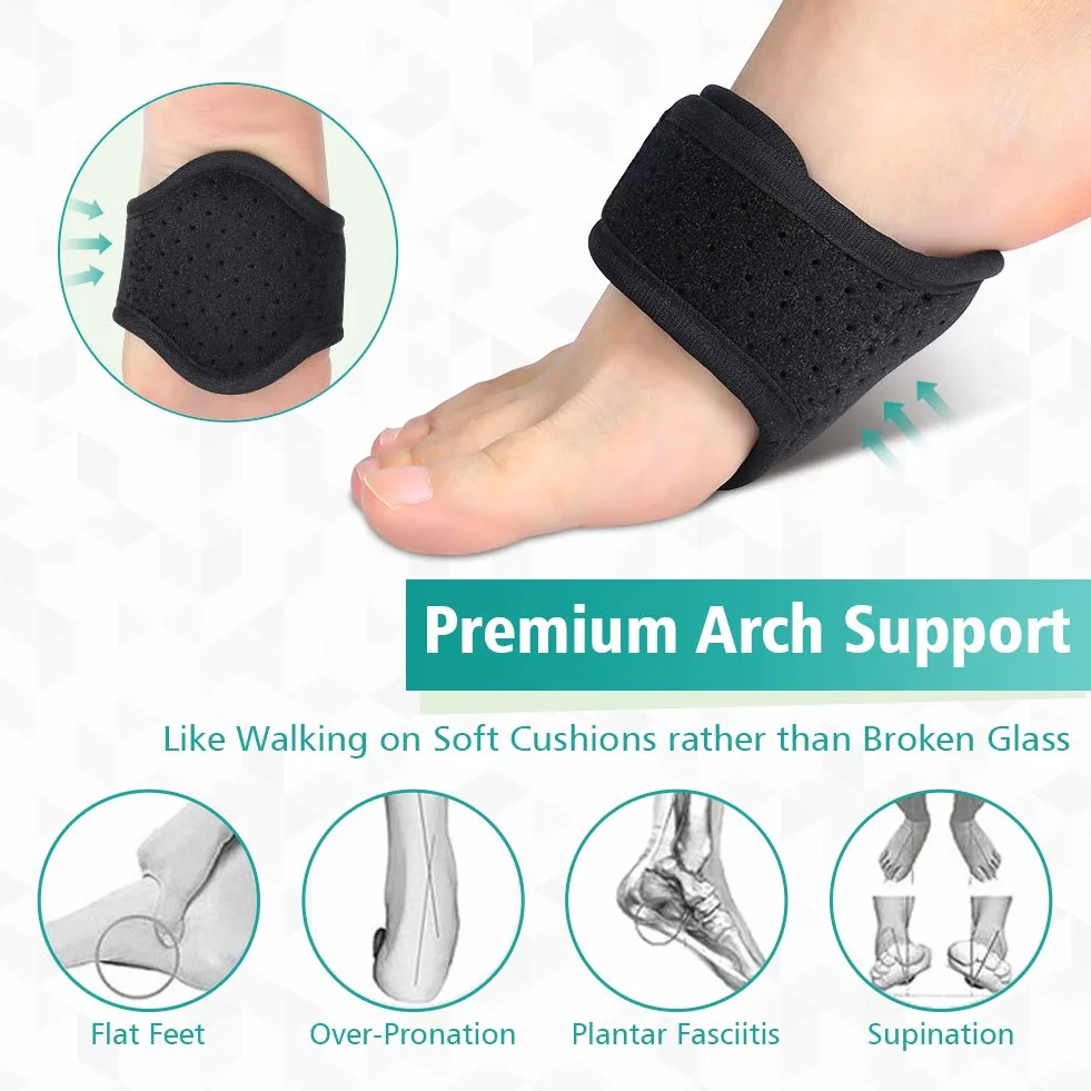 Foot Arch Pomoc rękawem, antypoślizgowa Arch utrzymania opatrunku Brace z regulowany, wyścielany Arch Wsparcie dla płaskostopia, High Arch, Heel Spurs i Foot Pain Relief, jeden rozmiar pasuje do większości, 1pair