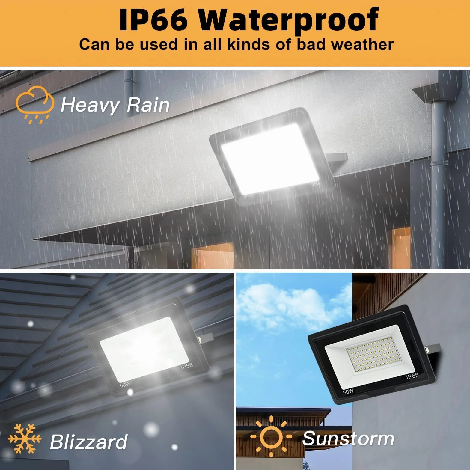 Reflektor LED zewnętrzny 50 W-IP66, wodoszczelny, 6000 K, 5000 lm, super jasny reflektor LED na podwórko, garaż, korytarz, do ogrodu