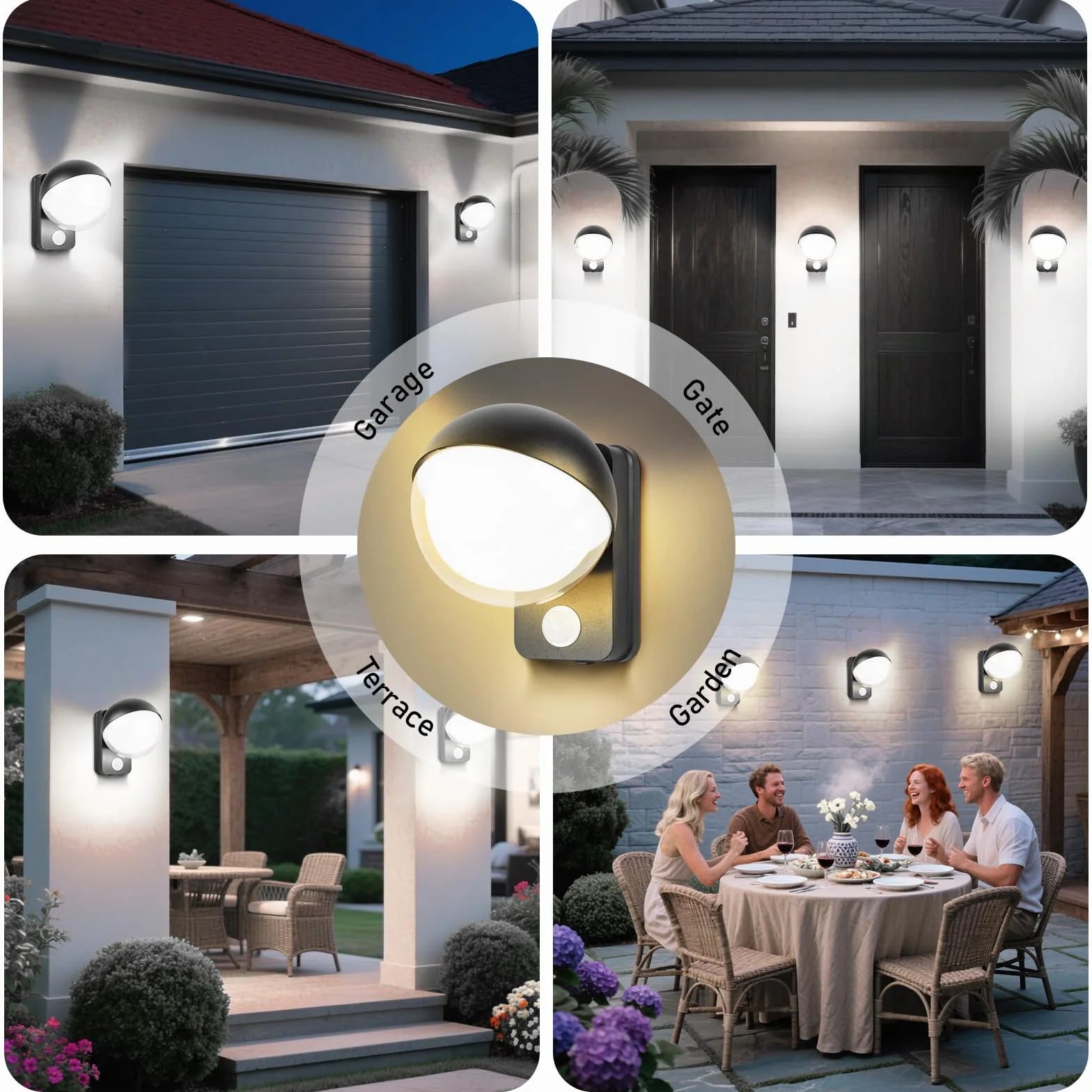 GBKDQQ Zewnętrzna lampa ścienna zewnętrzna z czujnikiem ruchu, 18 W, lampa zewnętrzna LED, ciepła biel, 3000 K, lampa ścienna, zewnętrzna, regulowany strumień światła, na balkon, do ogrodu