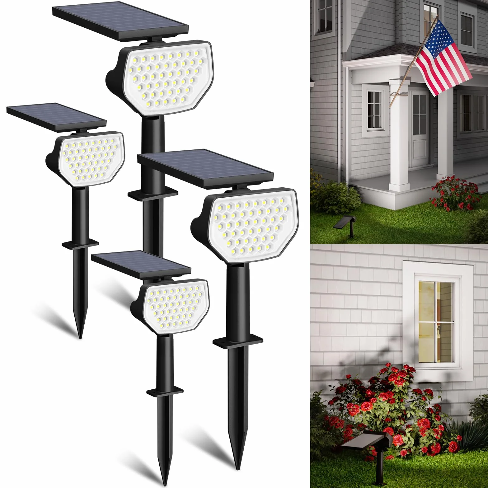 Lepro Zestaw 4 zewnętrznych lamp solarnych, mocny zewnętrzny reflektor solarny, wodoodporny zewnętrzny reflektor solarny IP65, zimne światło, regulowany 135°, do ogrodu, na ścieżki, garaż i taras