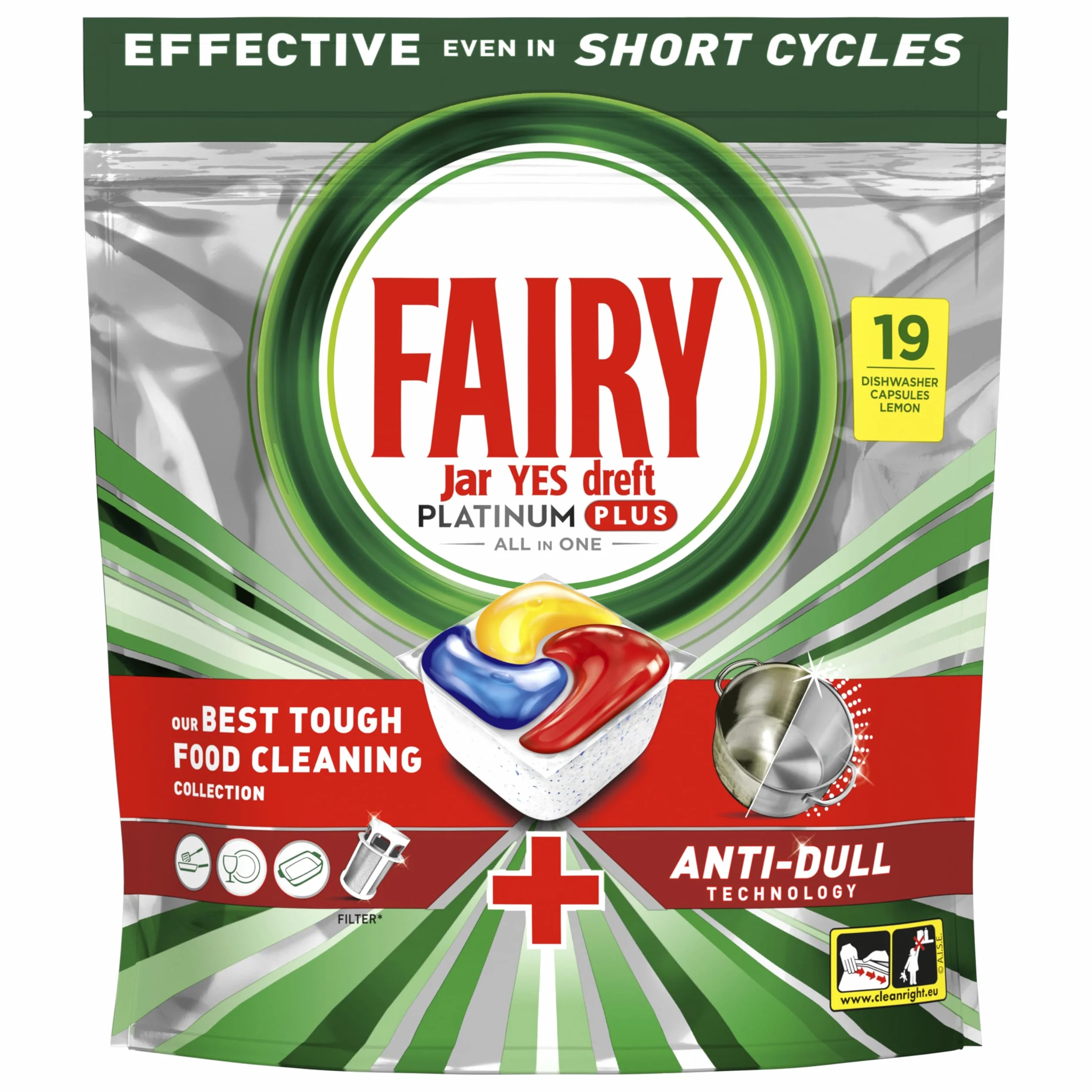 Fairy Platinum Plus Tabletki do zmywarki All in One, Cytryna, 114 tabletek, najlepsze czyszczenie, aby naczynia były lśniąco czyste, nadają połysk i zapobiegają powstawaniu kamienia